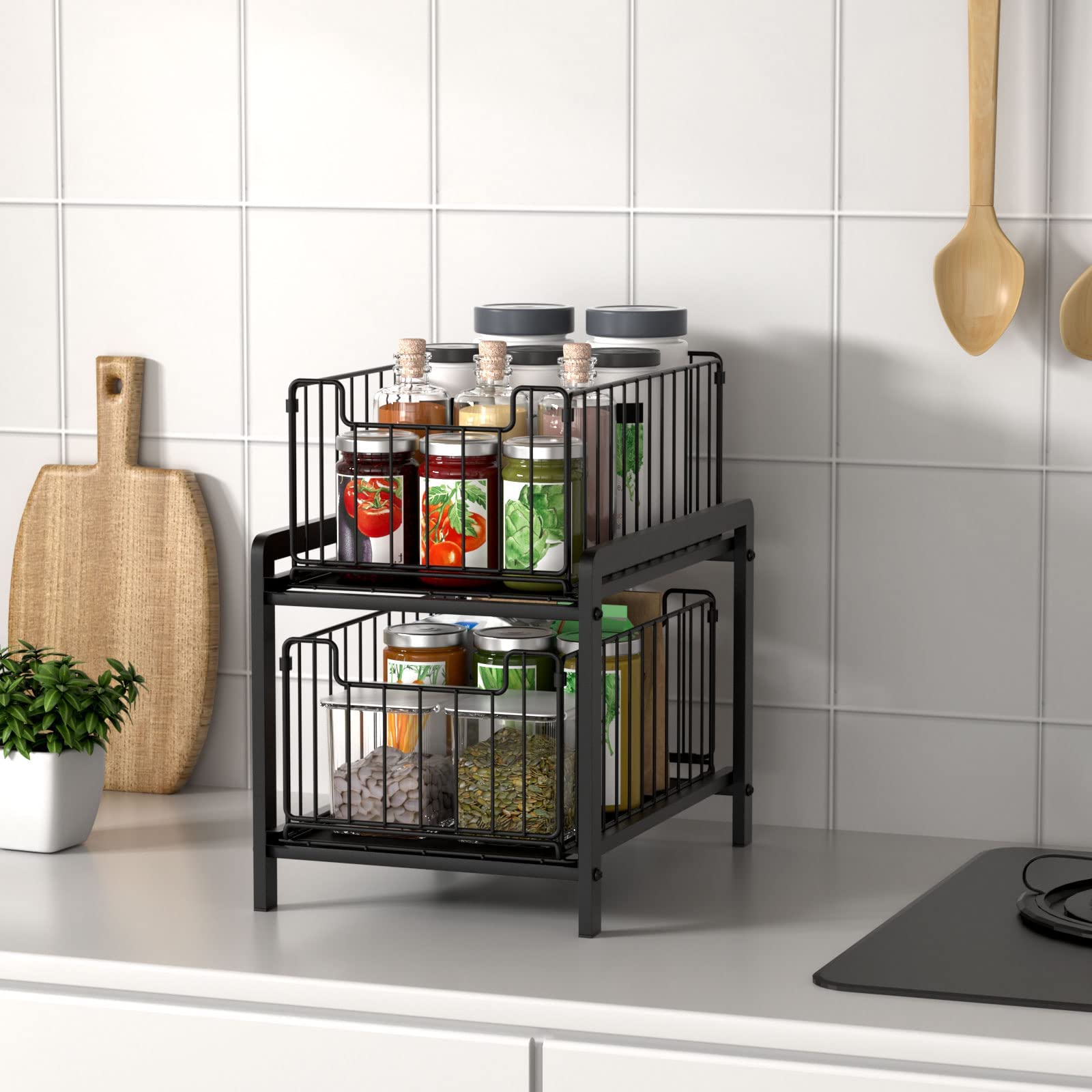Npplus 2-Tier Under Sink Organzier: Iron Under Sink Cabinet Organizers With Sliding Drawer - Pull Out Home Storage For Bathroom