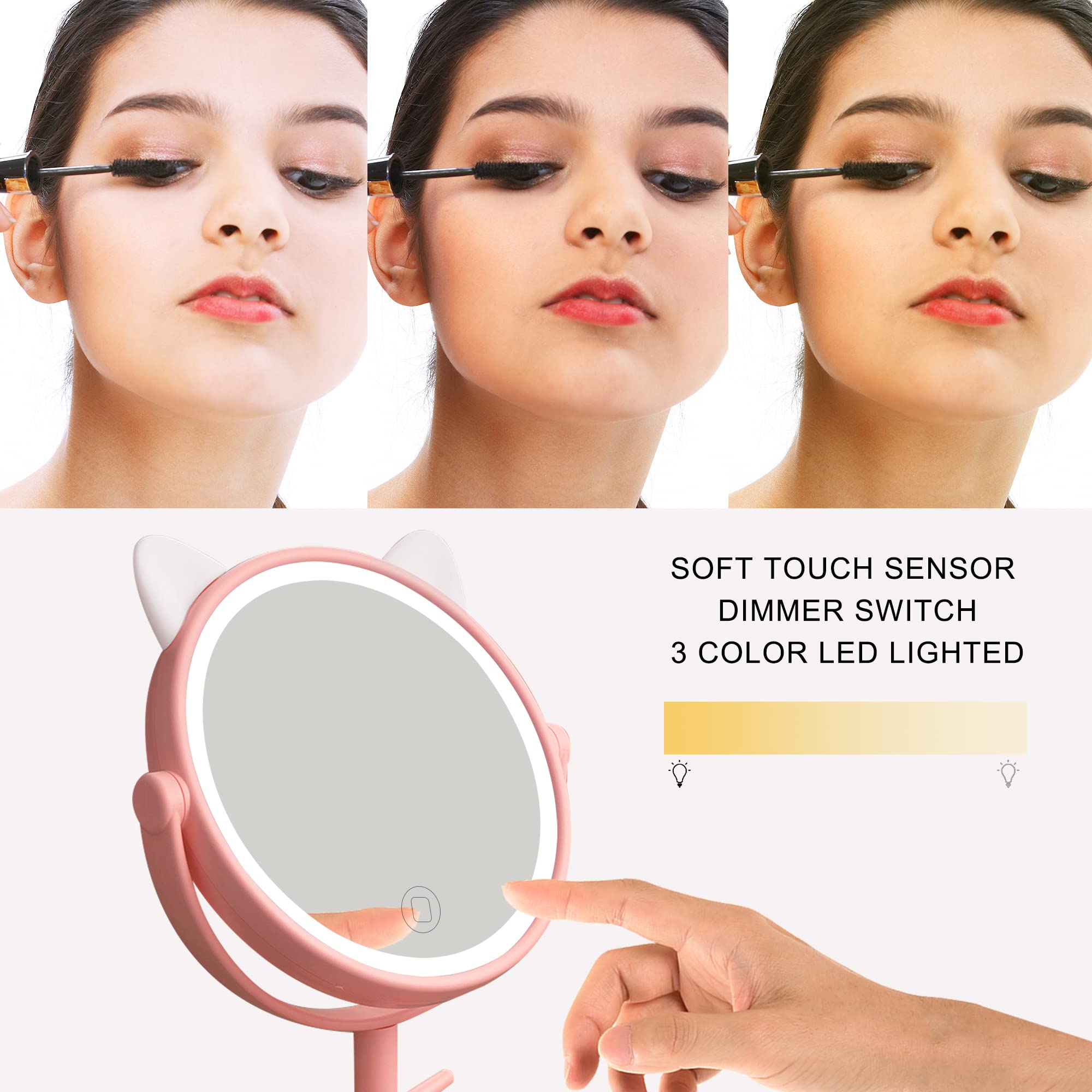 Nonebranded Vanity Mirror With Lights & Desk Mirror Lights Touch-Screen Light Control Portable High Definition Cosmetic Lighted