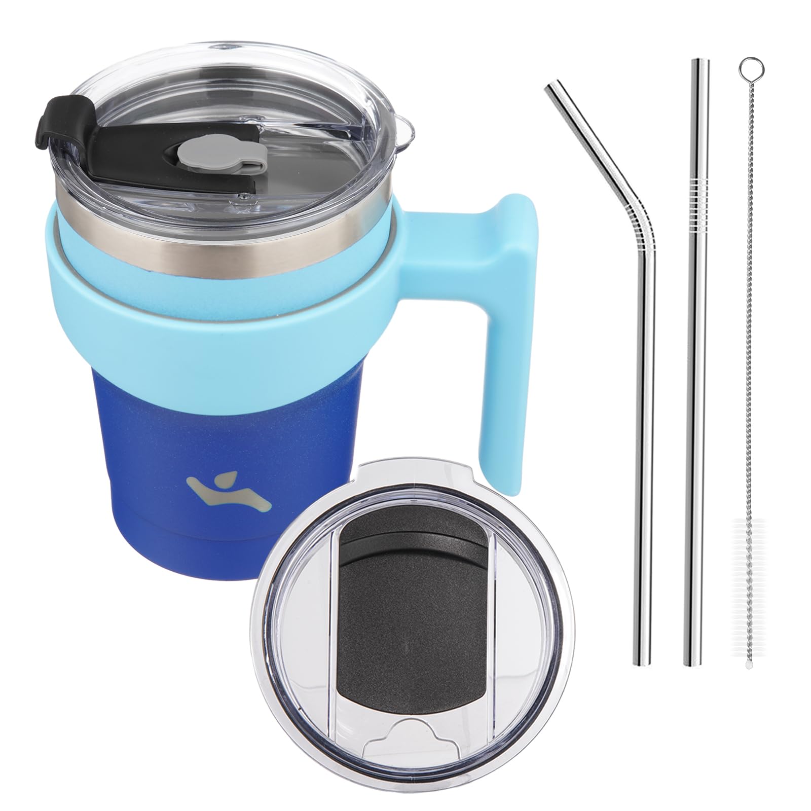 Konokyo 10 oz Tumbler with Handle and 2 Straw 2 Lid, Insulated Water Bottle Stainless Steel Vacuum Cup Reusable Travel Mug,Sky