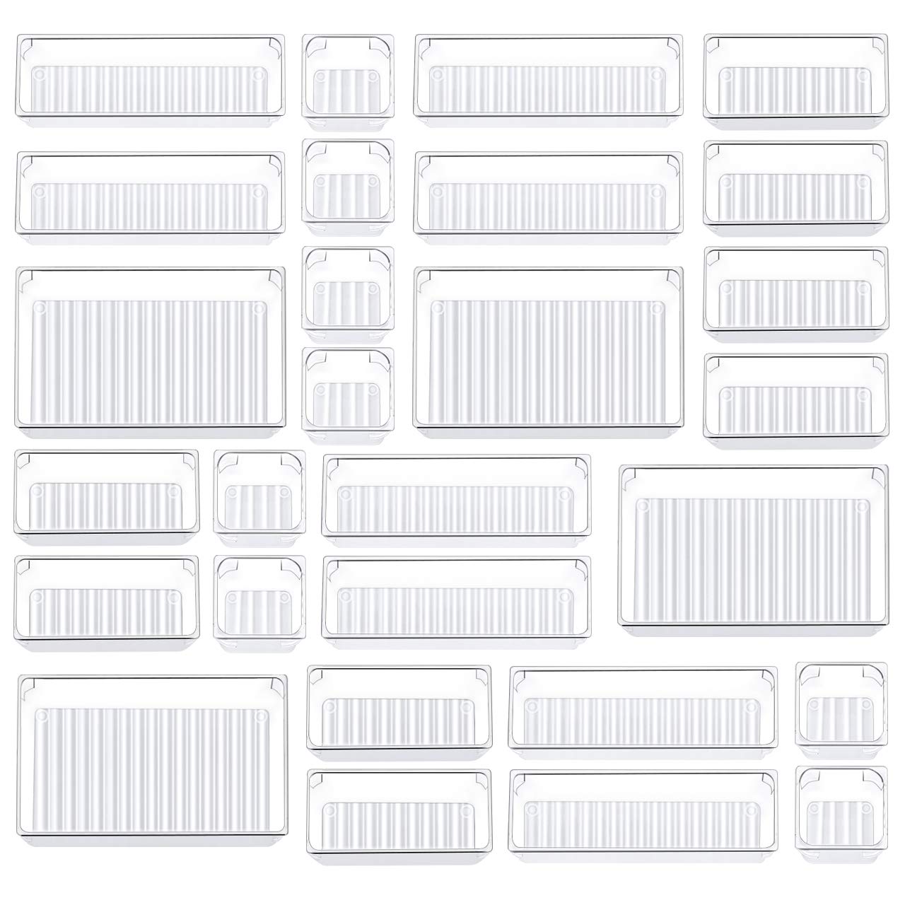 Kootek 28 Pcs Drawer Organizer Set, 4-Size Bathroom Drawer Organizers Makeup Trays Vanity Desk Dividers Versatile Storage Bins C
