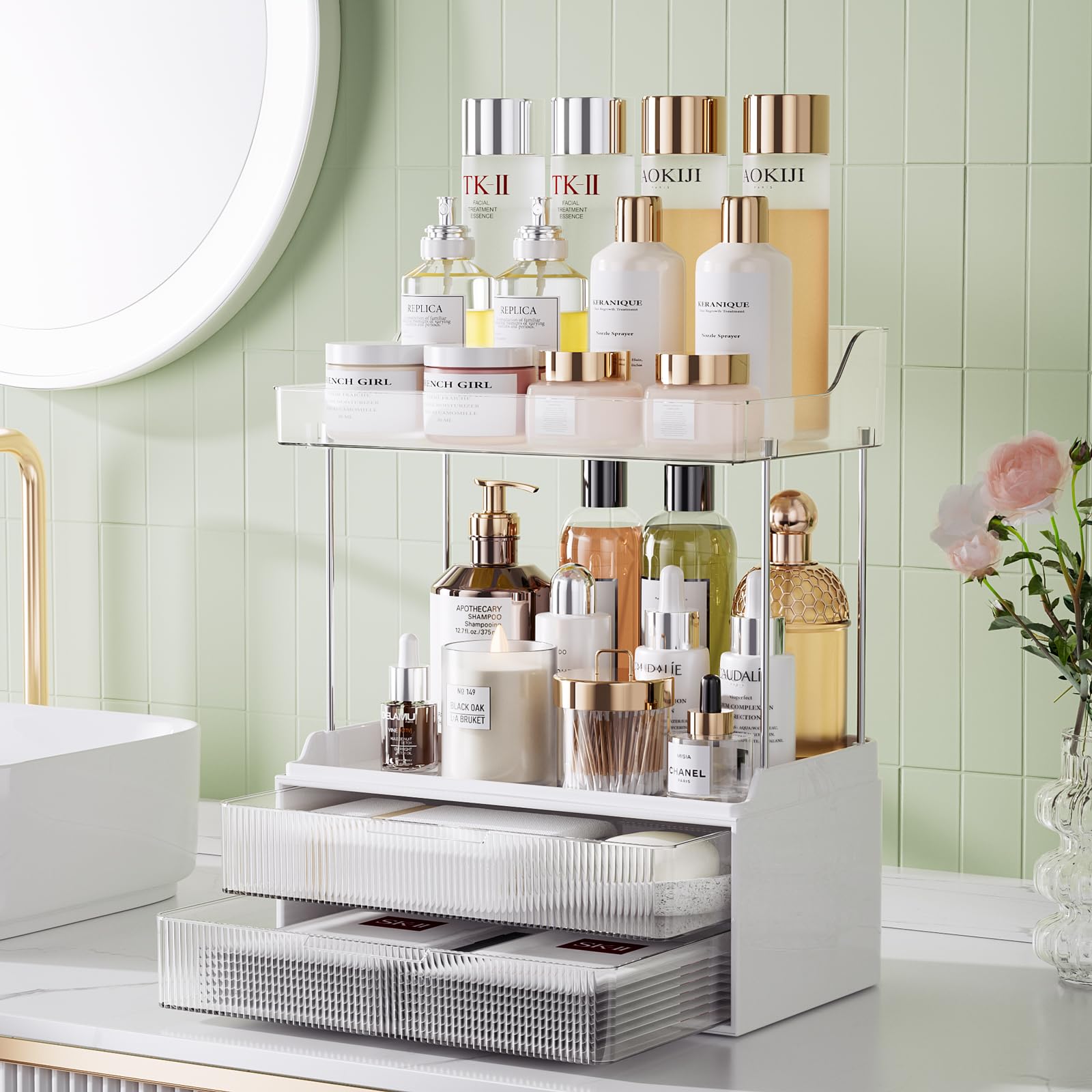 Tidystash 2-Tier 2-Drawer Bathroom Counter Organizer, Elegant Makeup Organizer, Ideal For Present, Easy To Install, Suitable As