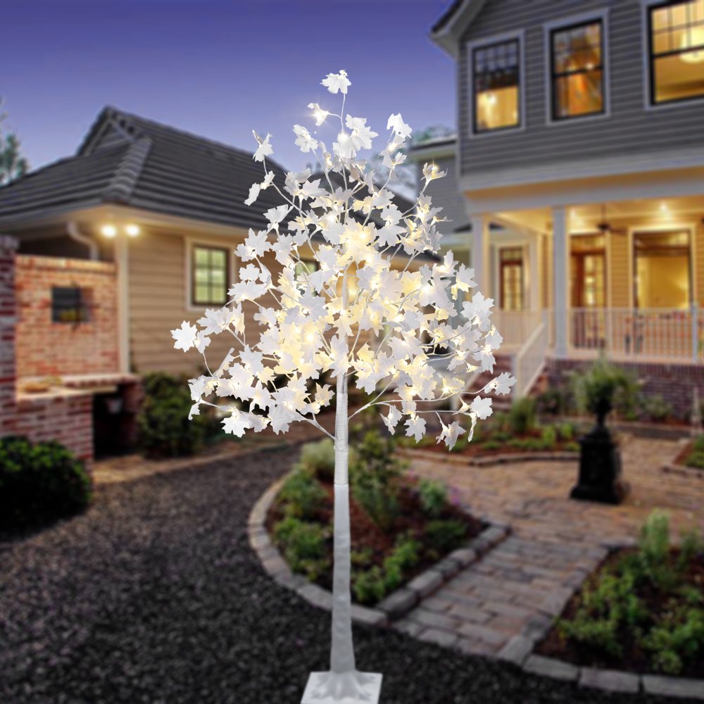 LIGHTSHARE 6 ft. Maple Tree - 120 LED Lights, Warm White, Cold White Lights and Mixed Lights Color, White Finish