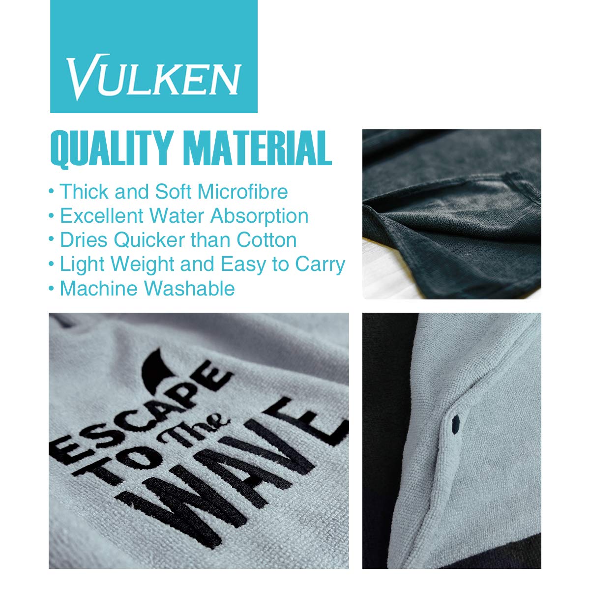 Vulken Extra Large Thick Hooded Beach Towel Changing Robe. Surf Poncho Men For Easy Change In Public. Quick Dry Microfiber Towel