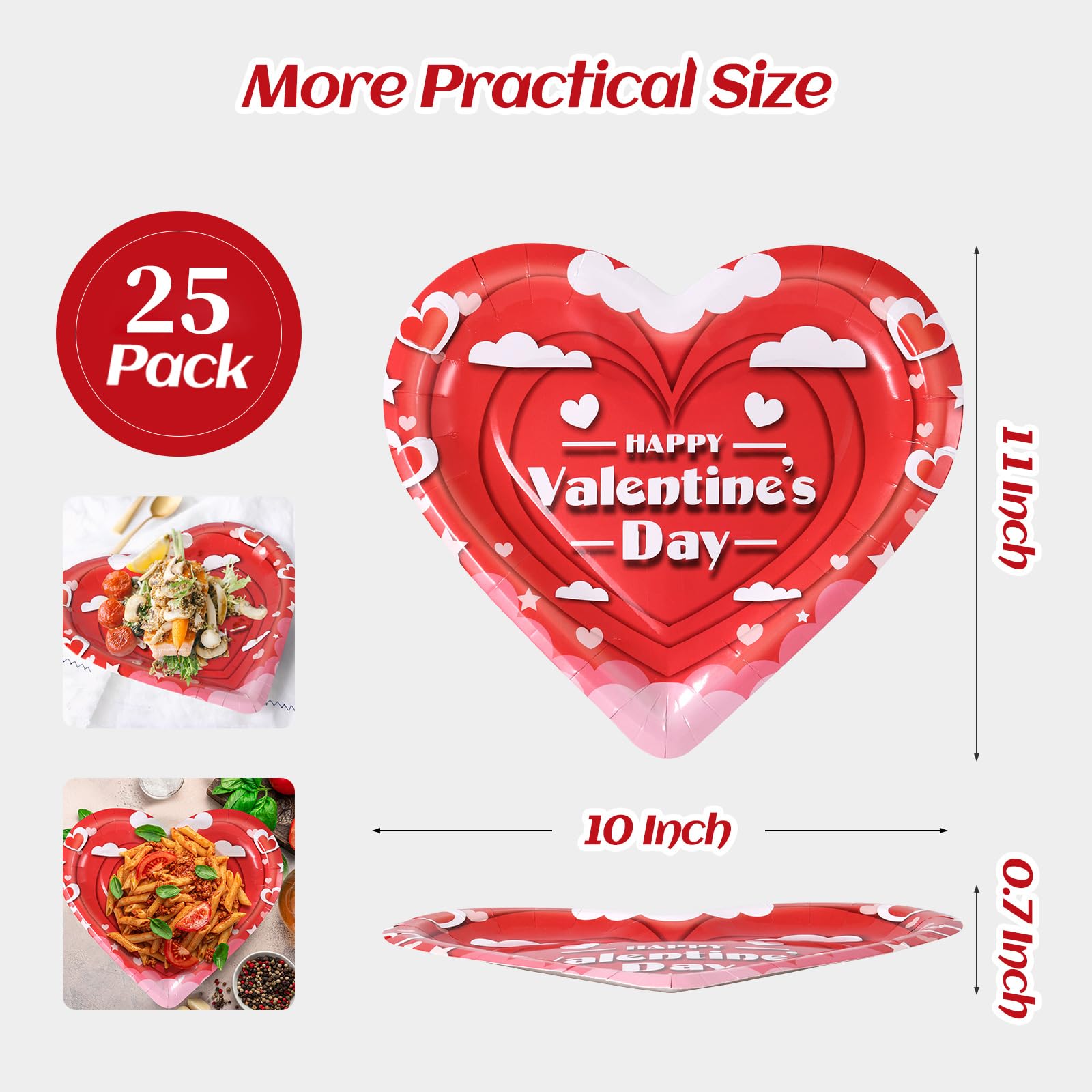 Ktcnmer Happy Valentines Day Paper Plates Red Heart Shape Disposable Plates Decorative Dinner Dessert Plates For Wedding Anniver