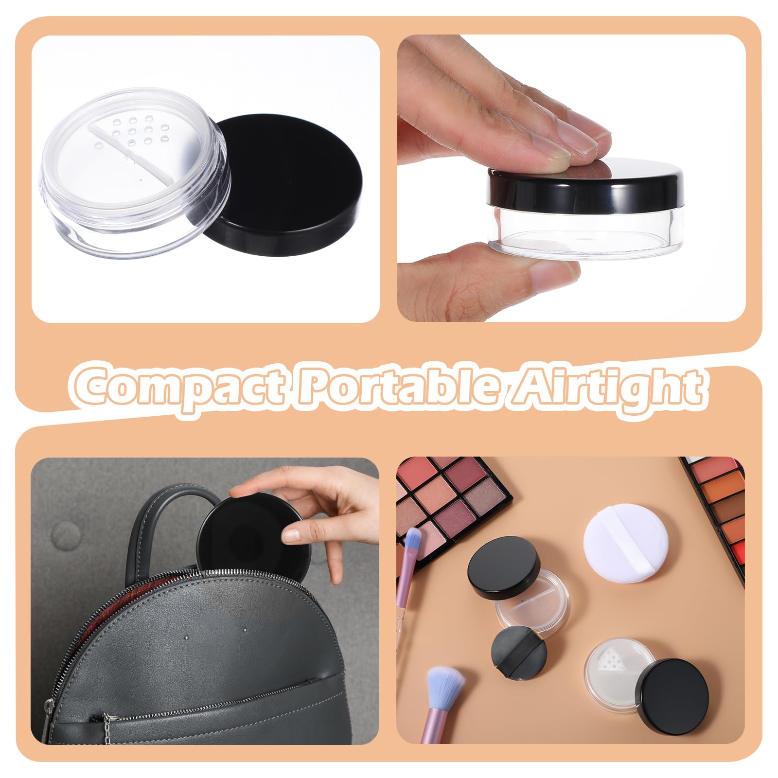 Josojoou 6pcs Refillable Makeup Powder Containers, 10ml Plastic, Leakproof Black Screw Lid, Compact Travel Case, Model 670410_1_OSgsJwD6
