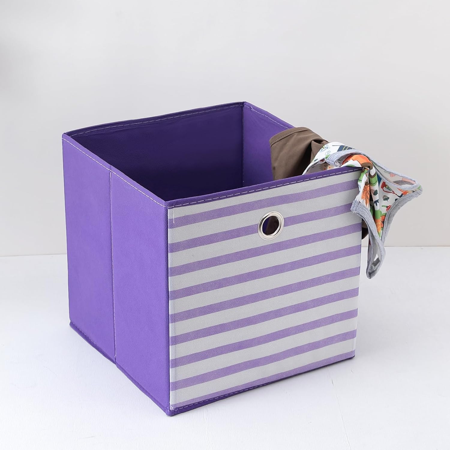 Heart Home Foldable Storage Basket|Square Toy Storage Bin|Front Grab Handle|Wardrobe, Closet Organizer (Purple)