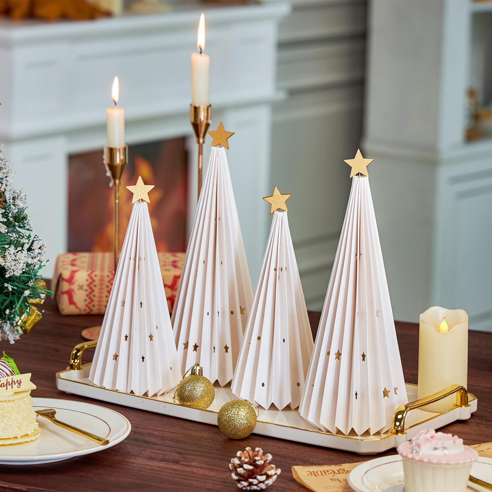 OBBOLO 4Pcs Paper Christmas Tree, White Christmas Trees Centerpiece for Holiday XMARS Decoration