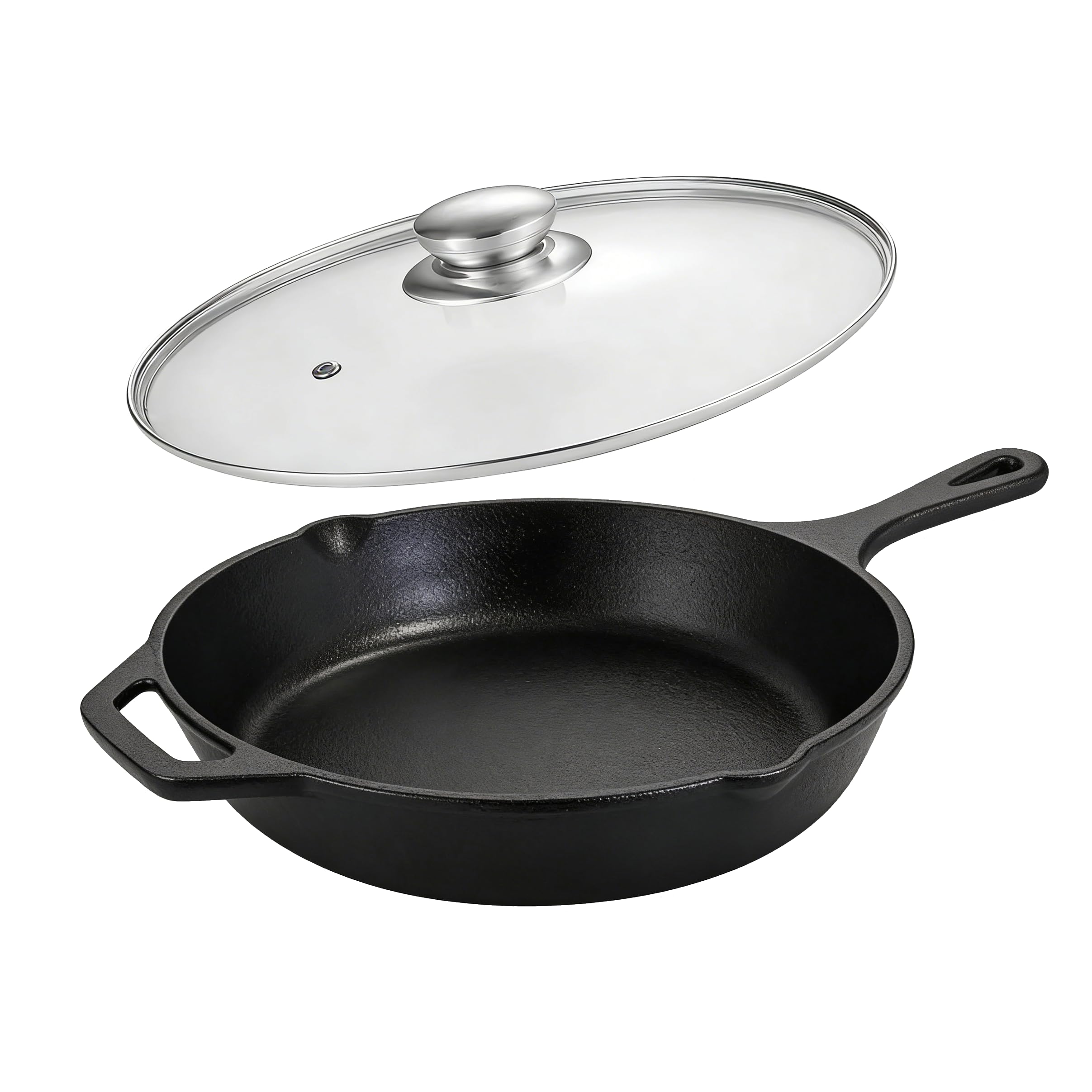 Davnjcka Cast Iron Skillet, Frying Pan for Grilling, Searing, Baking (10 inch with Lid)