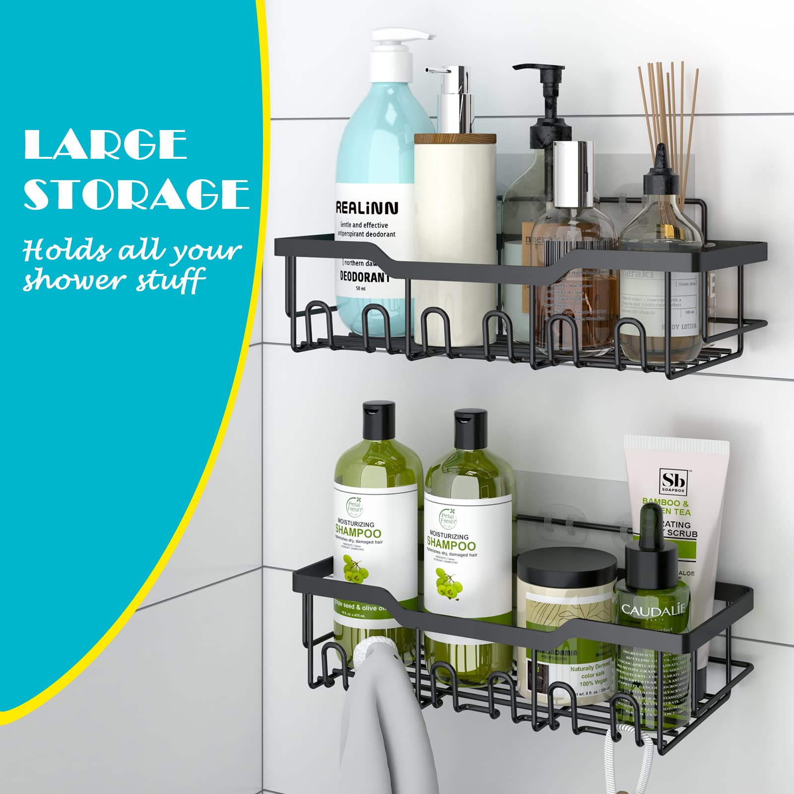 Realinn Shower Caddy, [5-Pack] Shower Shelves For Inside Shower, Adhesive Shower Organizer, No Drilling Rustproof Stainless Stee