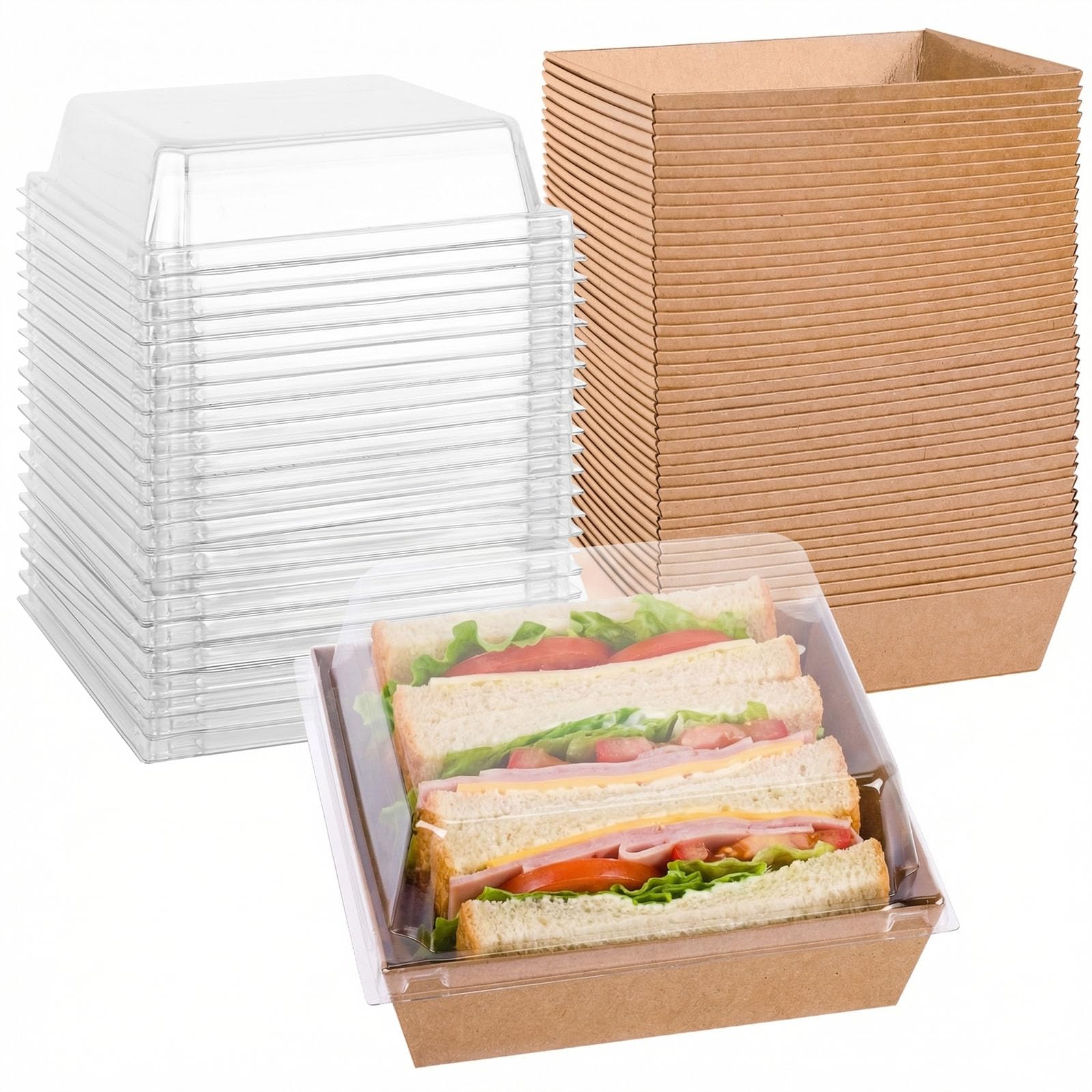 VGOODALL 48PCS Charcuterie Boxes with Clear Lids, 5.3 x 4.9 x 2.6 Dessert To Go Cookie Bakery Box Slice of Cake Containers fo