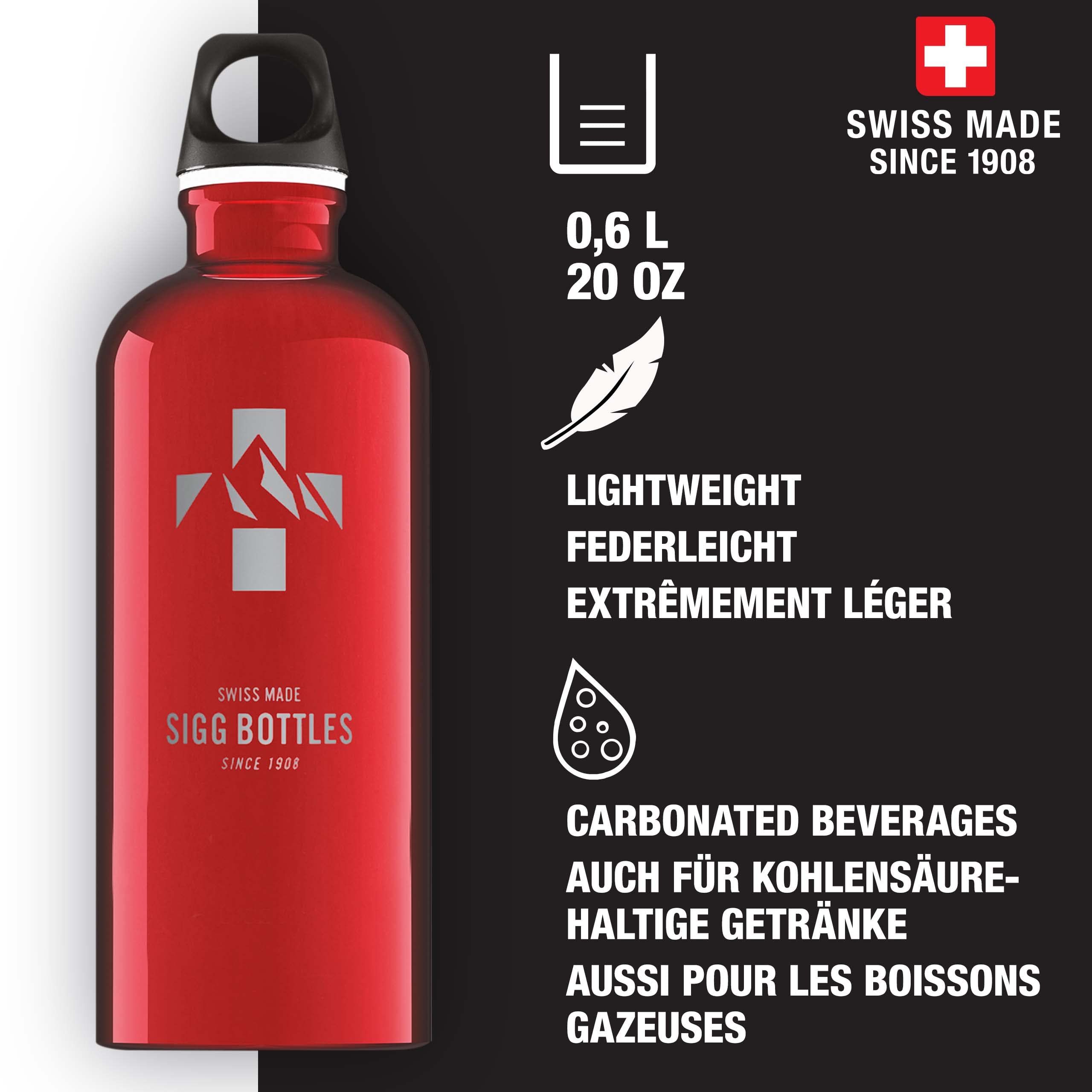 Sigg - Aluminum Water Bottle - Traveller Red & White - Swiss Design - With Screw Cap - Leakproof, Lightweight - Bpa Free - 20 Oz