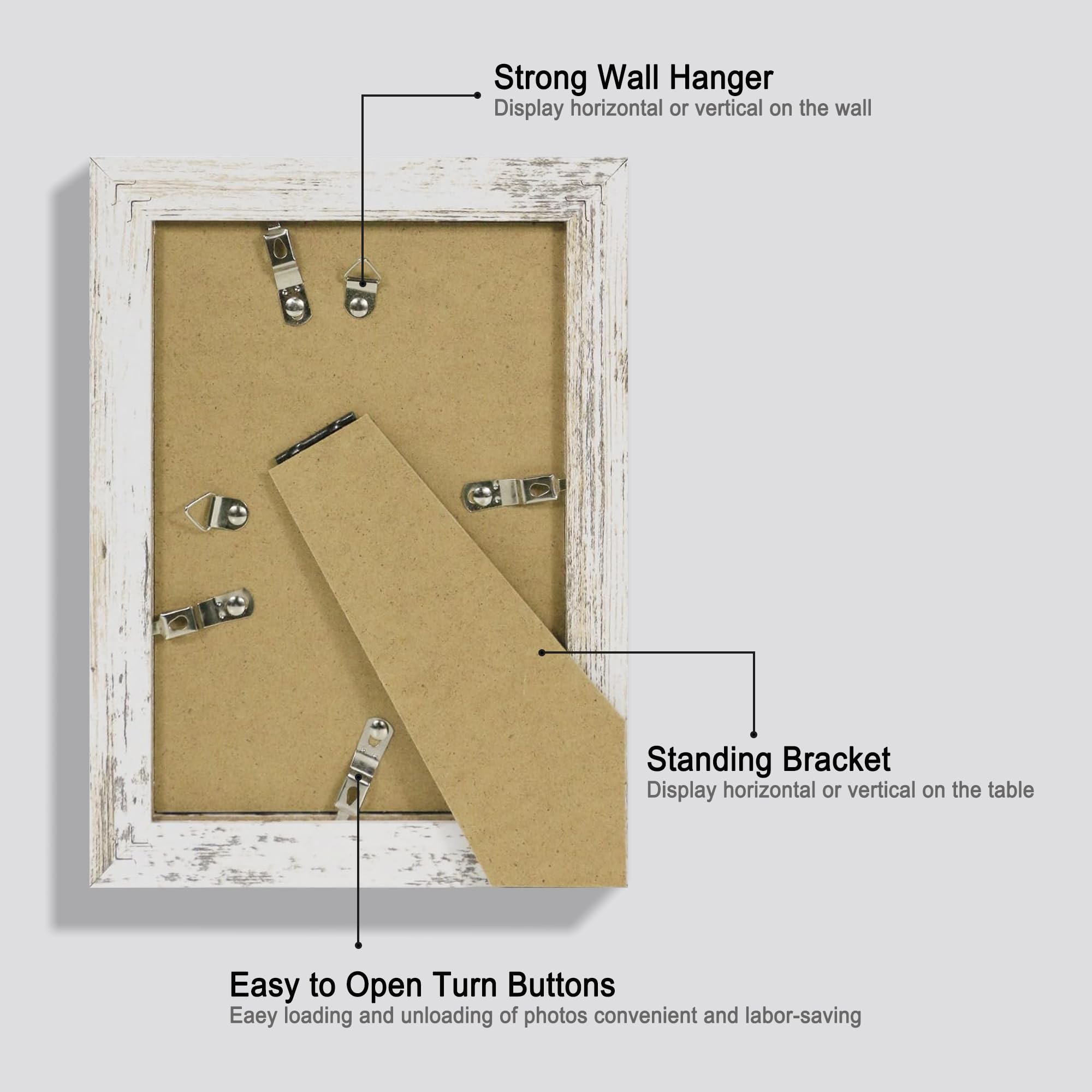 iRahmen 5x7 Picture Frame Set of 2 with HD Glass, Distressed White Wood Photo Frames Display 4x6 Picture with Mat or 5 x 7 Witho