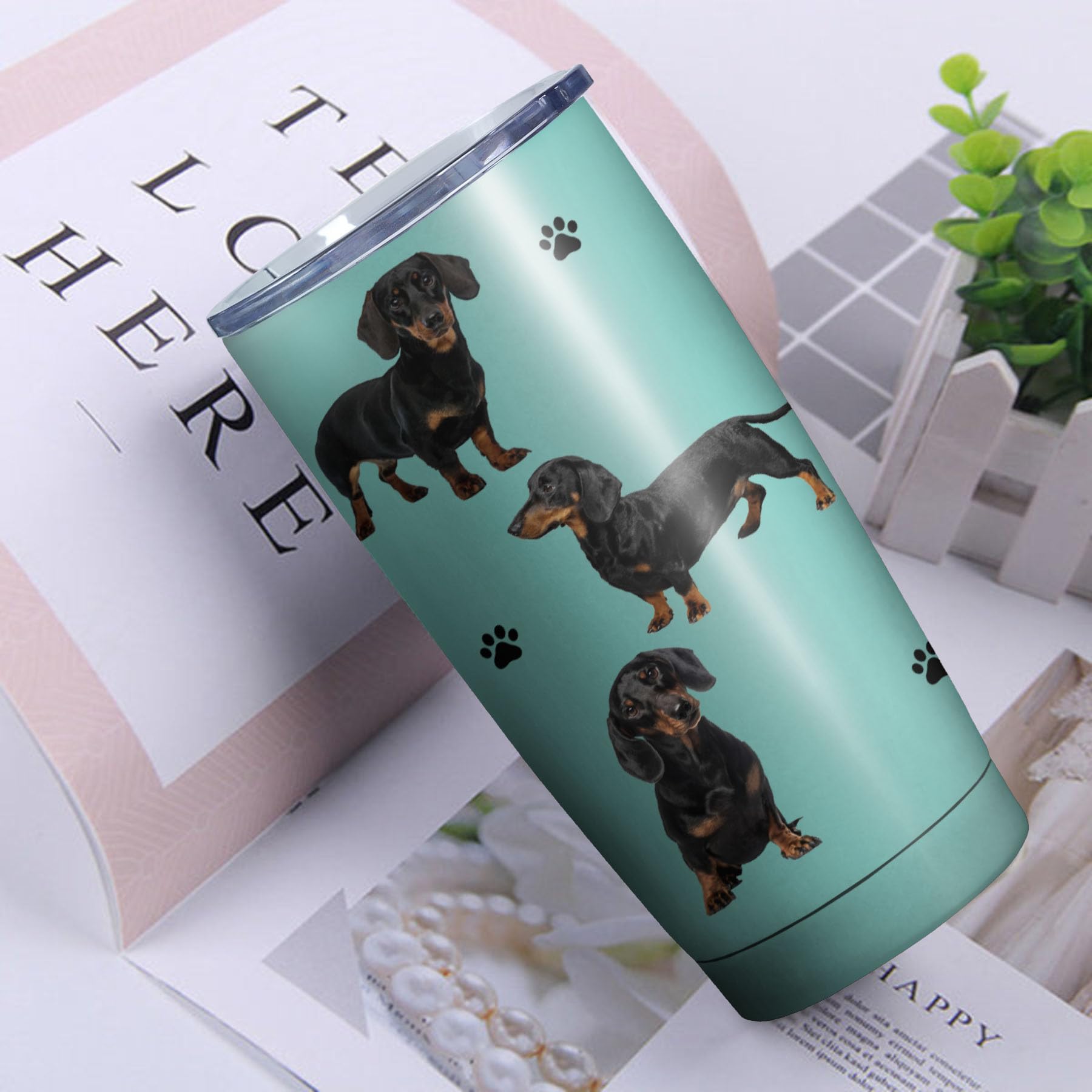 Subvise Dachshund Dog Tumbler Stainless Steel Insulated Travel Coffee Cups With Lid And Straw,Ideal Memorial Gift For Dog Dad/Mo