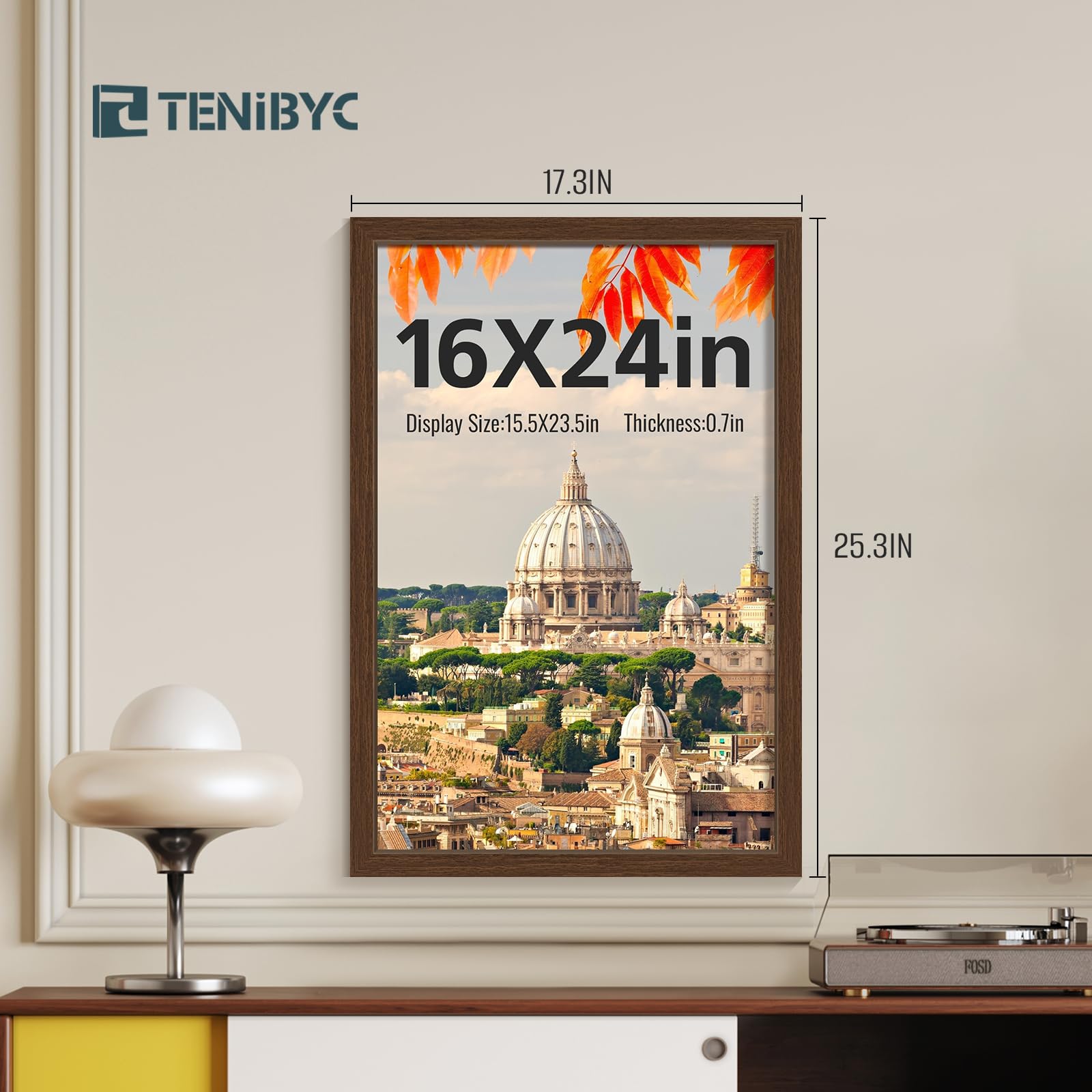 TENIBYC 16x24 Wood Frame - 4 Pack, Brown Wood Grain, Display 16x24 or 24x16 Photos, Posters and Puzzles, Picture Frame for Wall