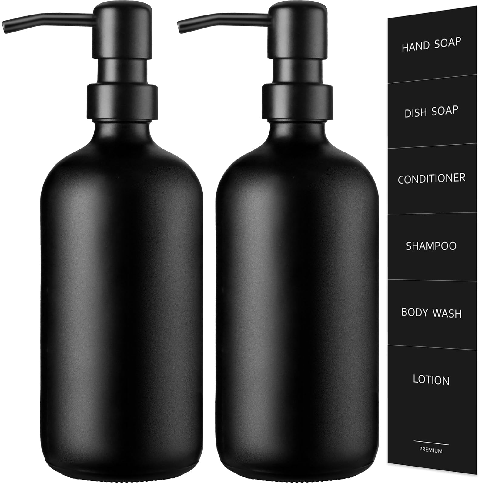 Gmisun Black Soap Dispenser, 2 Pack Matte Black Hand Soap Dispenser Bathroom With Stainless Steel Pump, 16 Oz Glass Hand And Dis