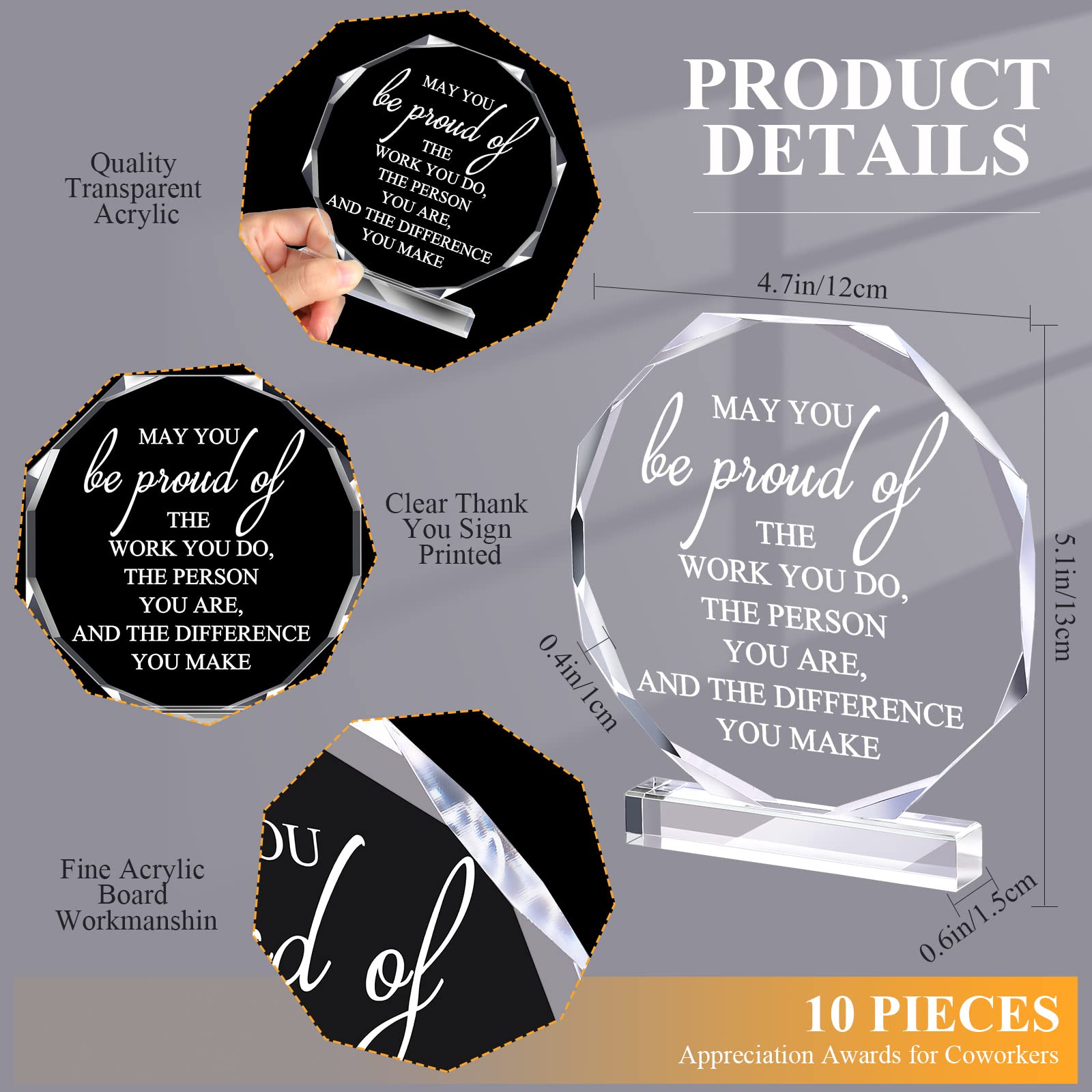 Bucherry 10 Pcs Employee Appreciation Awards for Coworker Acrylic Thank You Trophy May You Be Proud of The Work You Do Sign Priz