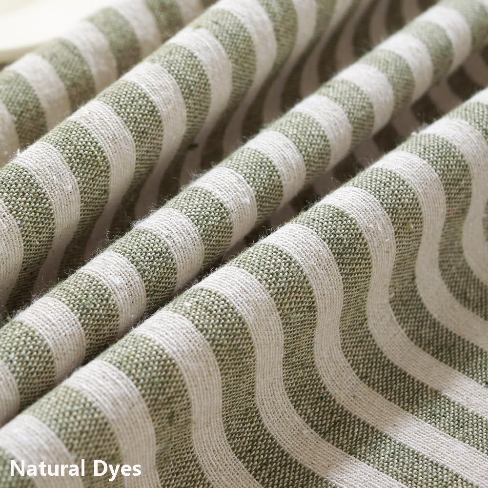 Trudelve Cotton Blend Tablecloth Green Striped Tablecloth With Tassels Boho Tablecloths For Rectangle Tables (Green,86 ''X55 '',