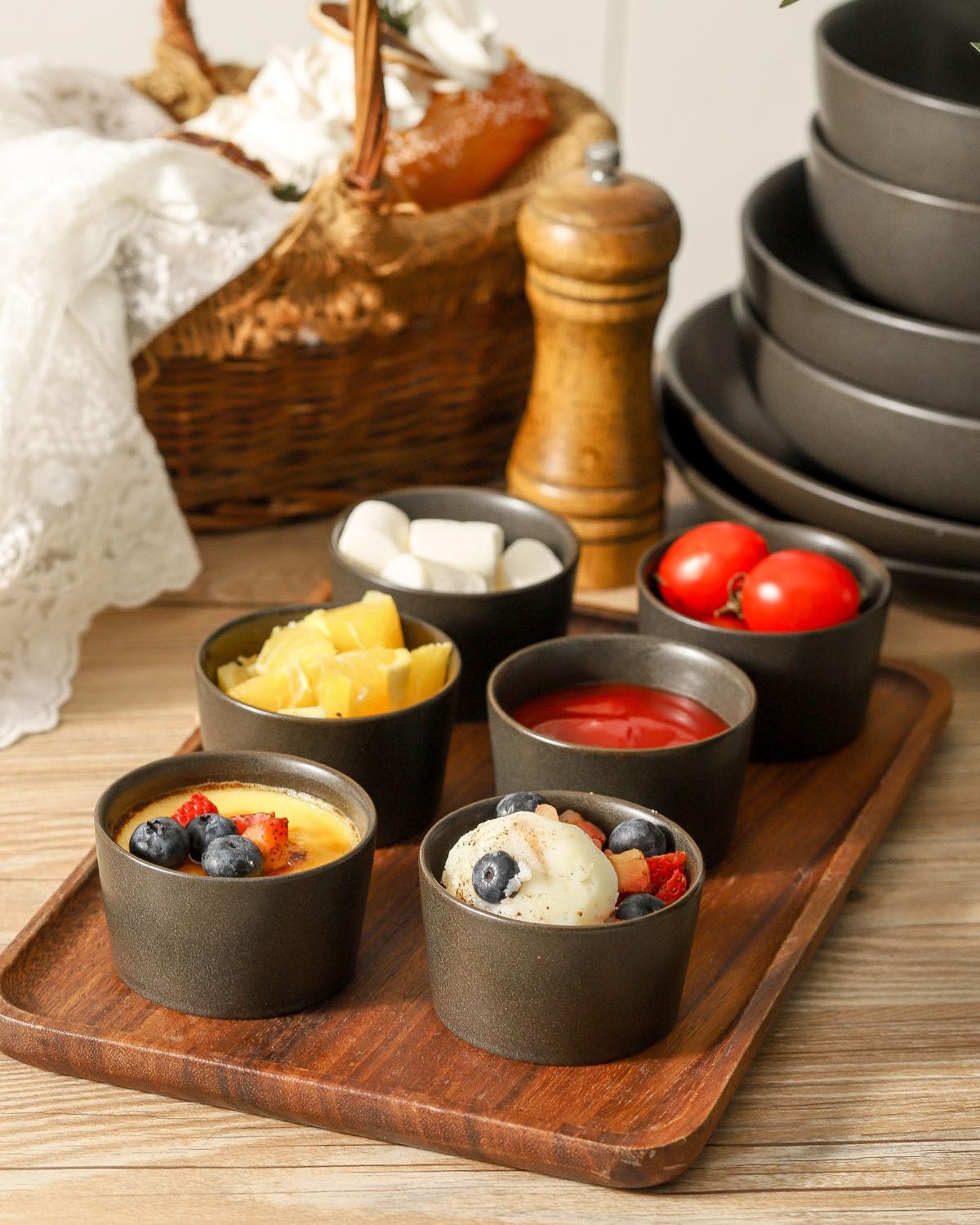 Tikooere Ramekins 2.5 oz, Oven Safe Souffl   Dishes for Creme Brulee, Souffle, Pudding, Ice Cream, Stoneware Custard Cups for Ba
