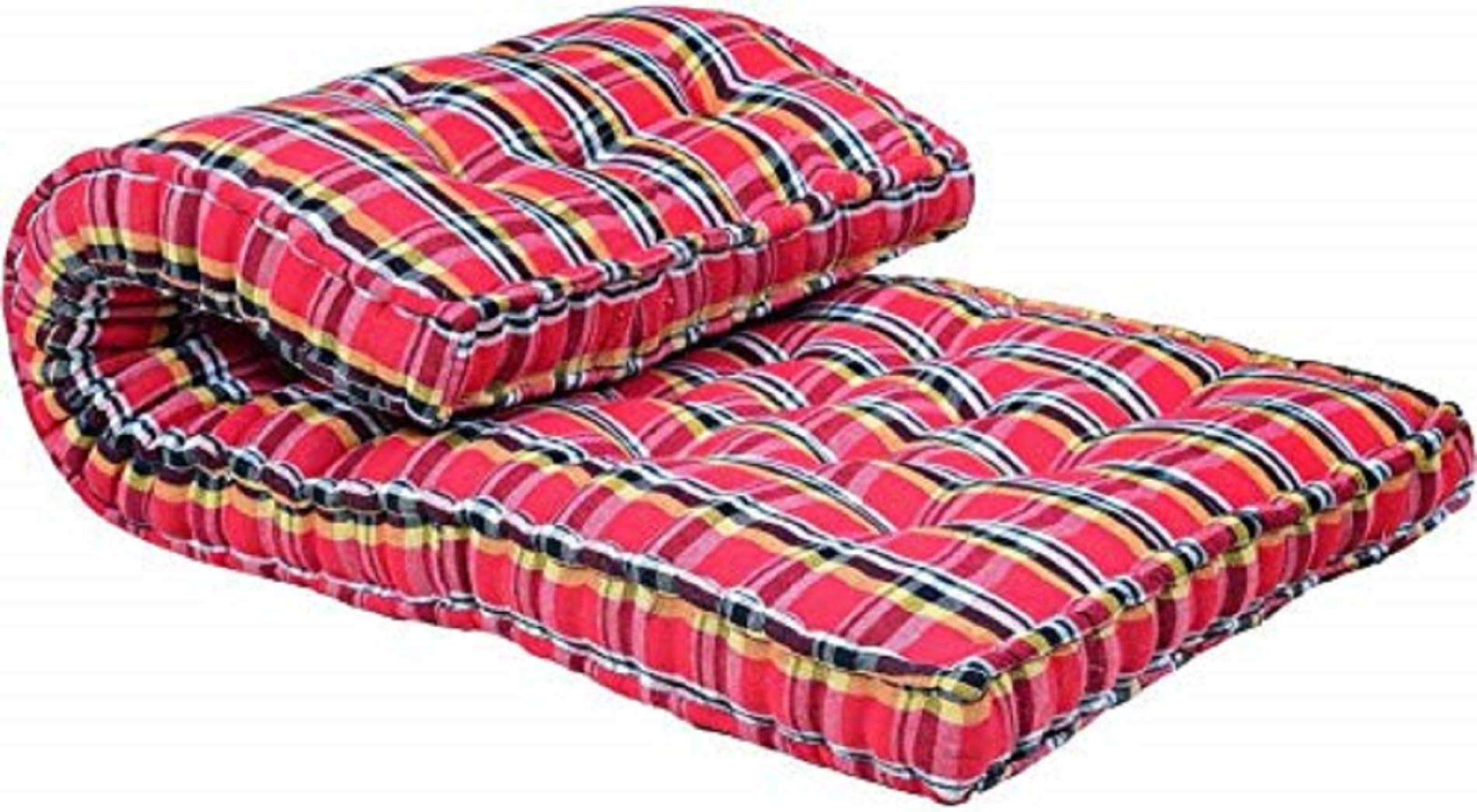 Deevine Craft Foldable Soft Cotton Quilt Box Mattress Gadda  Multicolor, 72 x 48 x 4 inches (6 ft x 4 ft)