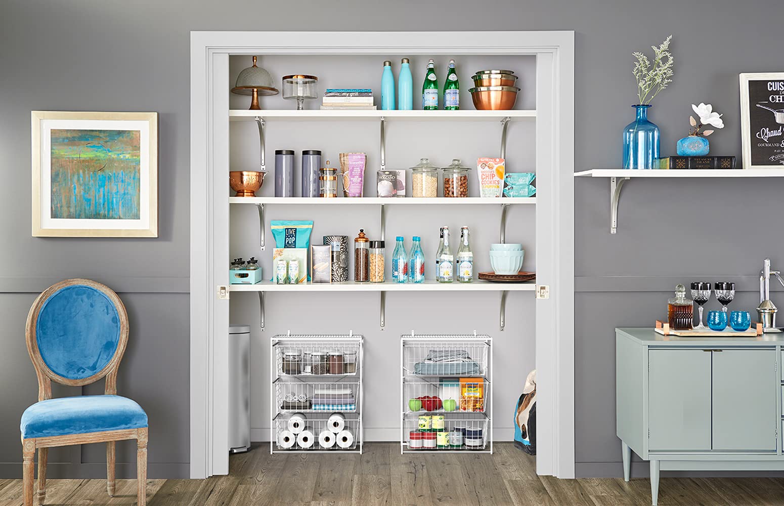 Closetmaid Wire Basket 3 Drawer Organizer Unit With Shelf For Pantry, Closet, Clothes, Linens, Sturdy Steel, Easy Assembly, Whit