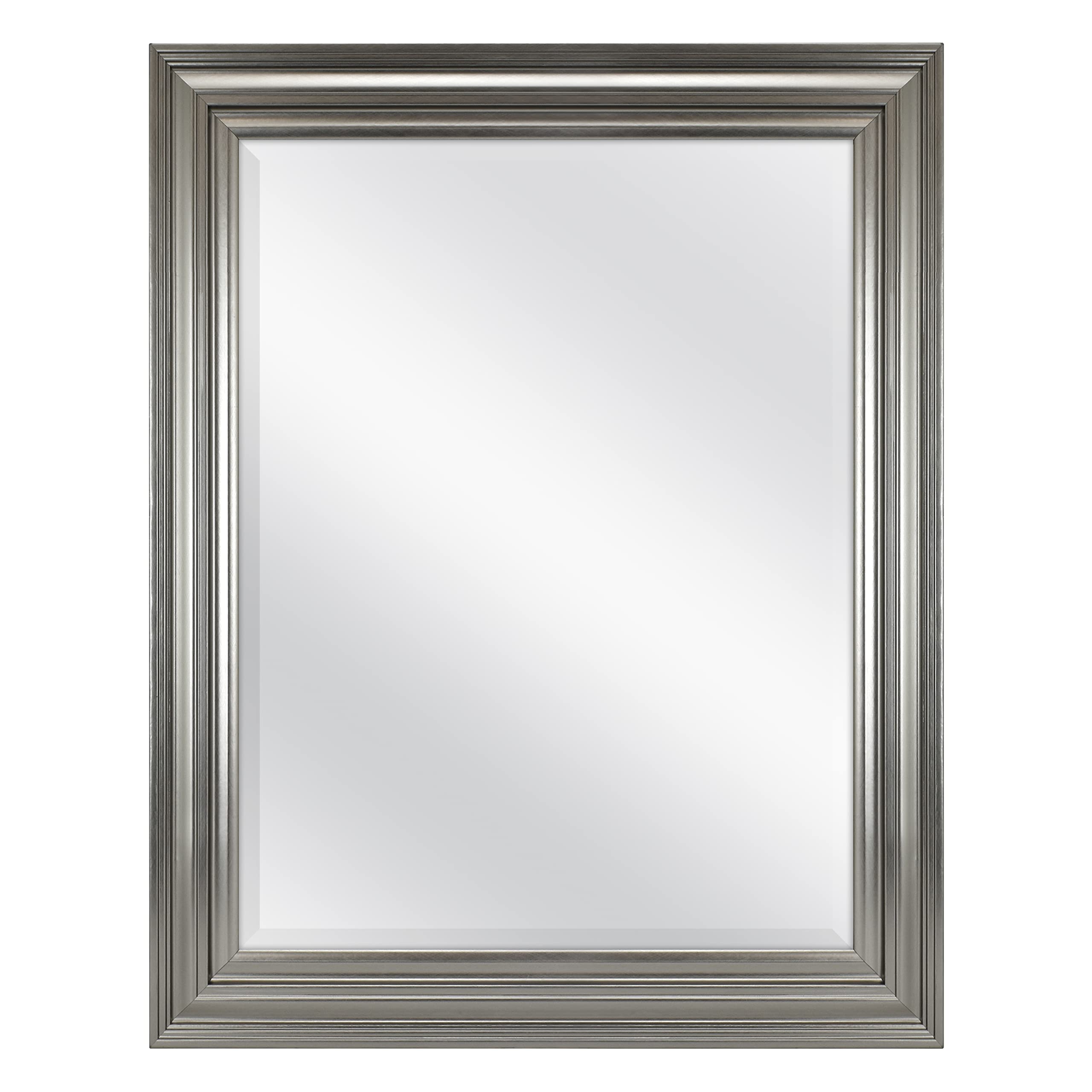 MCS Ezra 22.66x28.66 Large Wall Mirror, Brushed Nickel & Beveled Detail Mirror, Vertical & Horizontal Wall Hanging Mirror for Ba