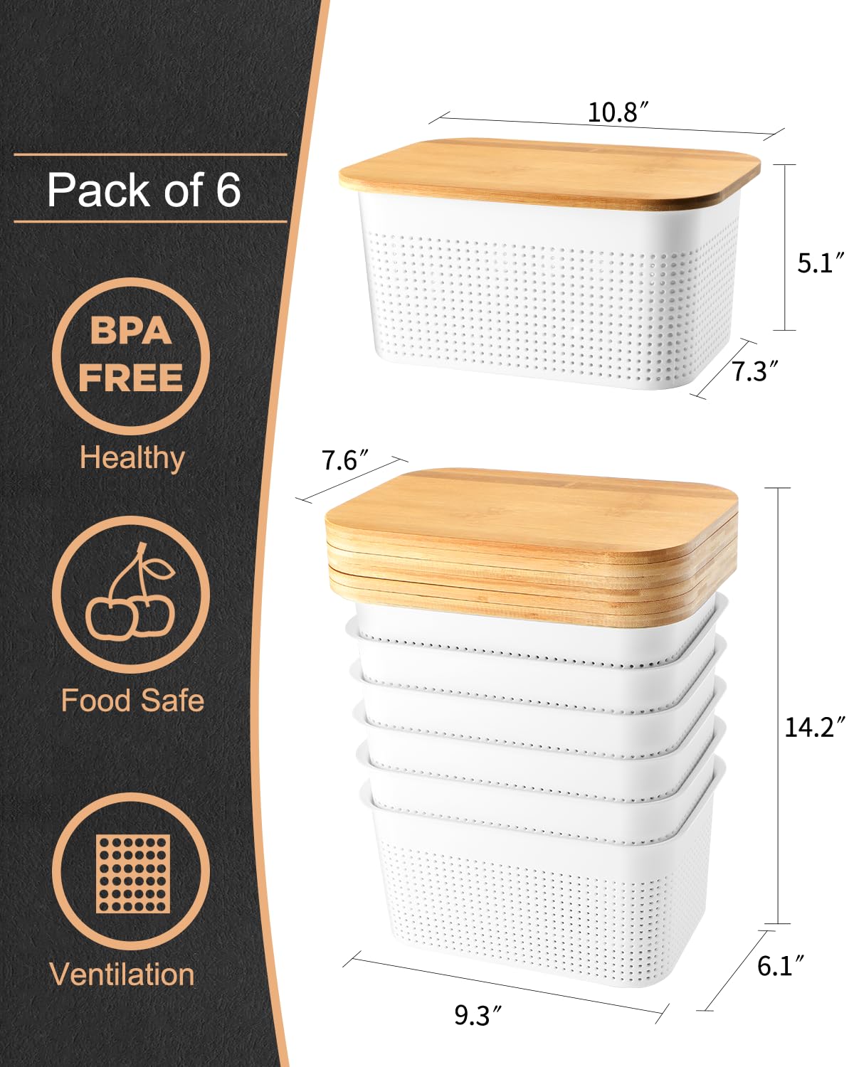 Areyzin Plastic Storage Bins With Bamboo Lids And Stackable Storage Baskets For Shelves - Organize Your Home Or Office With Thes