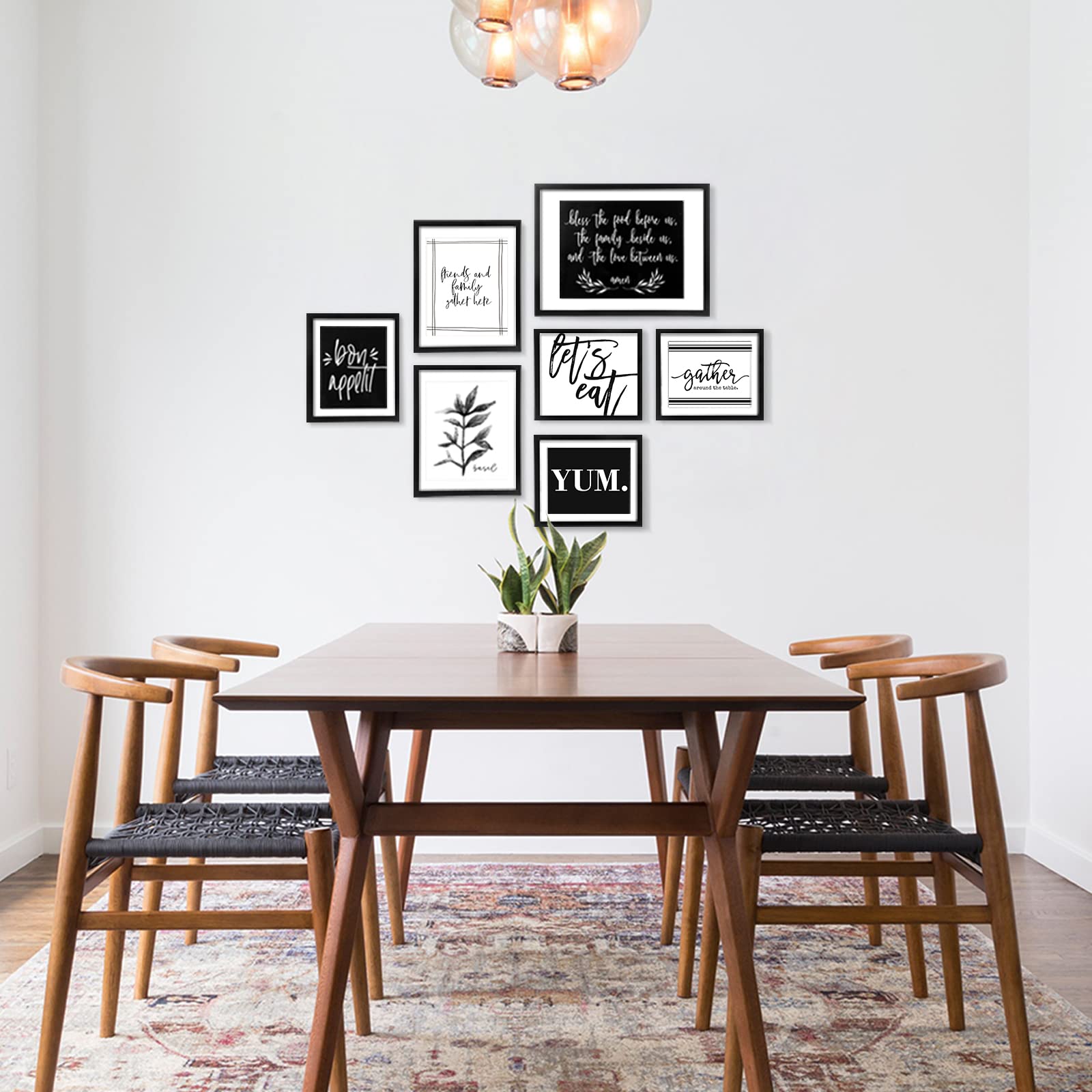ArtbyHannah 7 Pack Framed Kitchen Wall Art Decor for Dining Room with Black Gallery Wall Frames Sets and Decorative Art Prints for Gallery Wall Kit or Home Decoration Multi Size 12x16 9.5x12 8x9.5