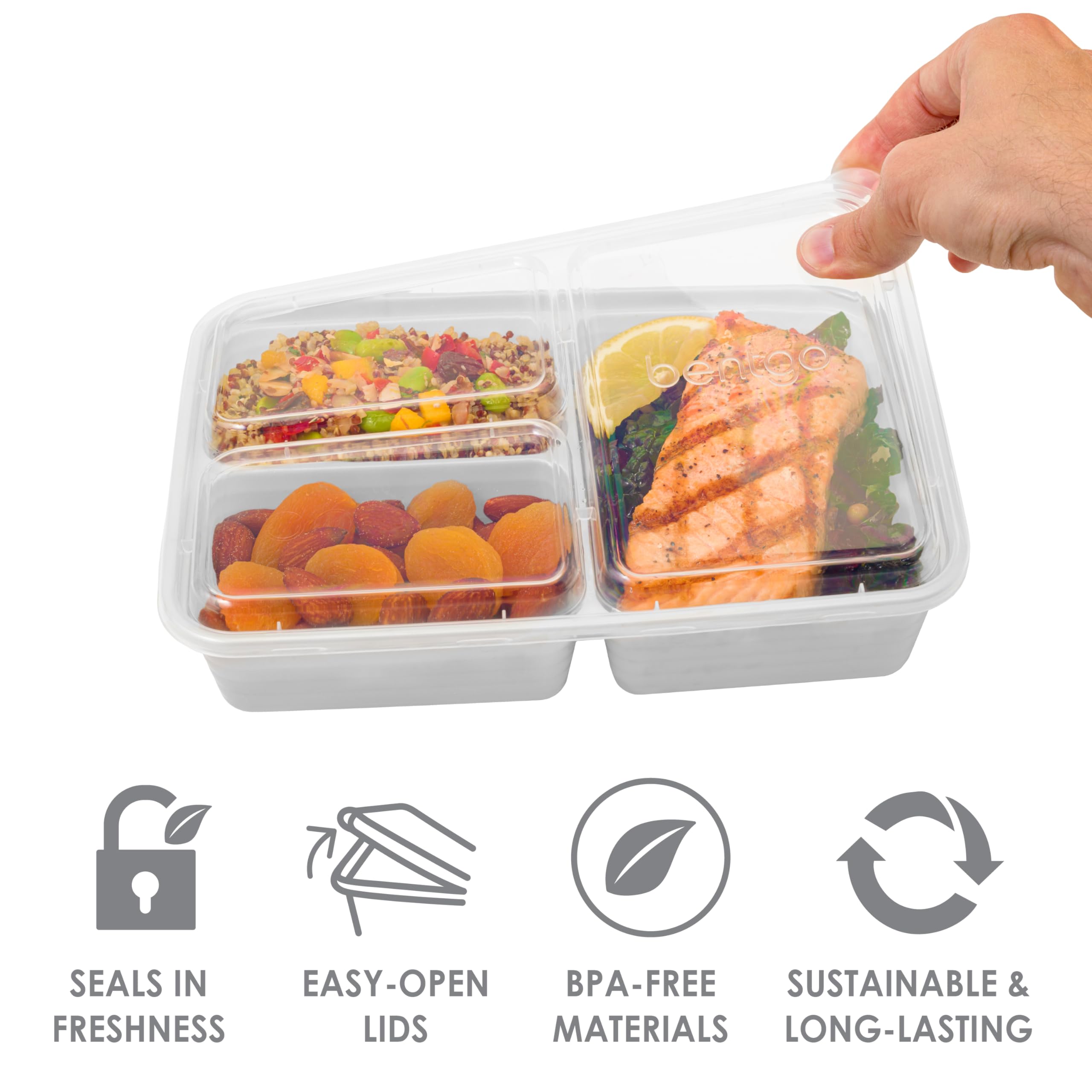 Bentgo 20-Piece Lightweight, Durable, Reusable Bpa-Free 3-Compartment Containers - Microwave, Freezer, Dishwasher Safe - Silver