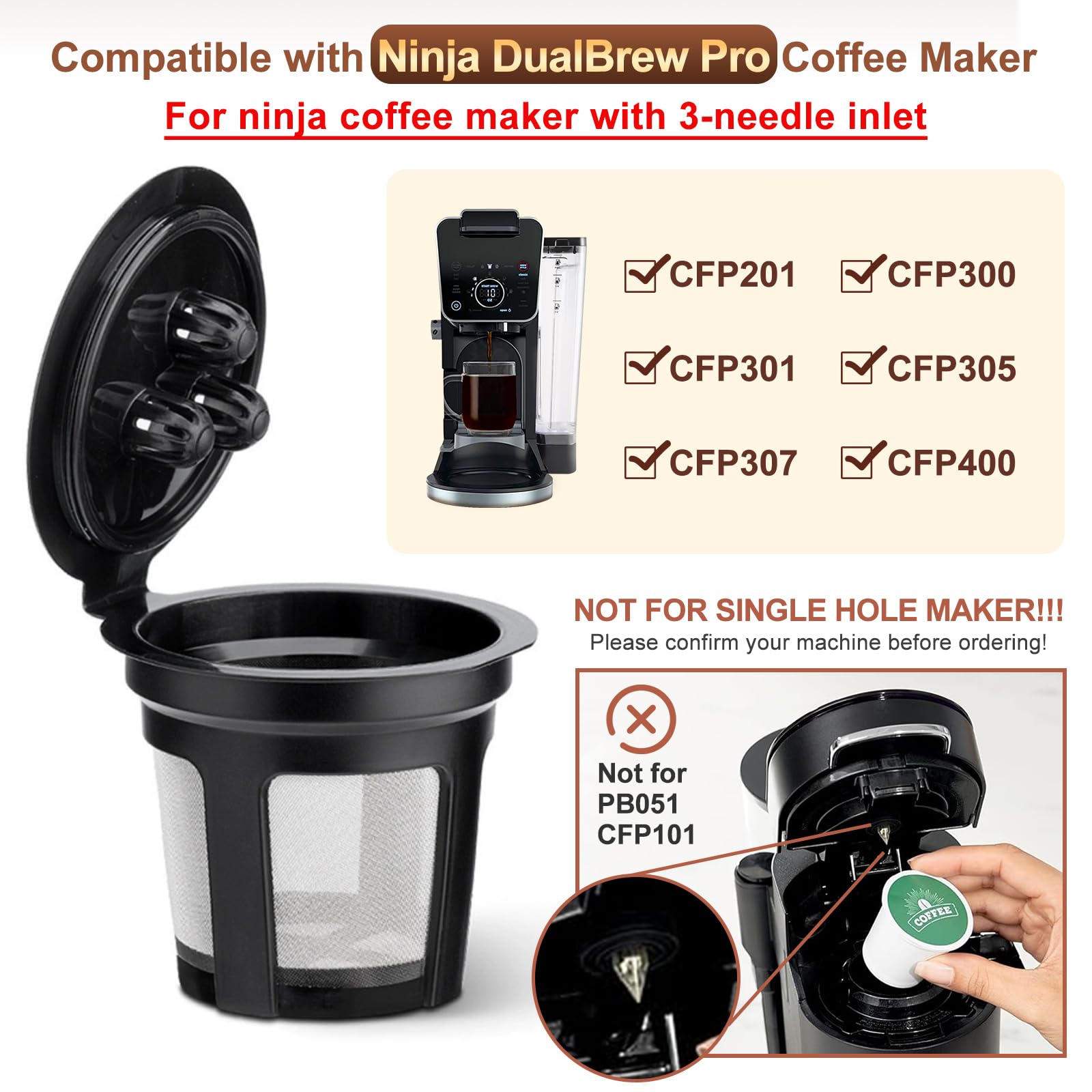 VIVI SKY Reusable K Cups - 5 Pack Black Stainless Steel Coffee Pods for Ninja DualBrew Pro Models CFP201, CFP300, CFP301, CFP305, CFP307, CFP400