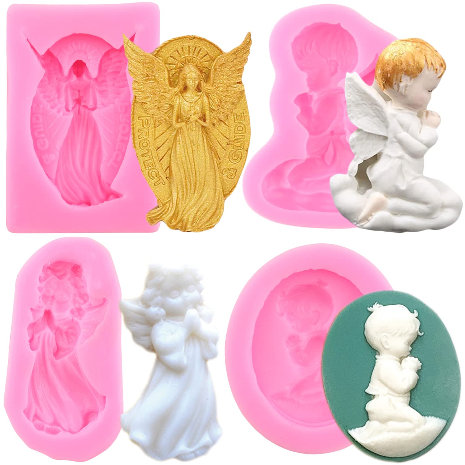 Lkdquthm Angel Silicone Fondant Molds For Sugar Cake Decorating Cupcake Topper Candy Chocolate Gum Paste Polymer Clay Set Of 4