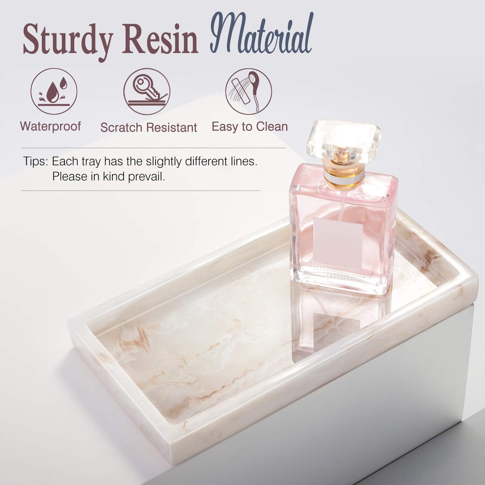 Emibele Jewelry Organizer Resin Tray  Bathroom Kitchen Dresser Vanity Tray Jewelry Dish Ring Cosmetic Organizer for Candle Perfume Soap Shampoo Small Plant Home Decor  Mini Size - Ink Khaki