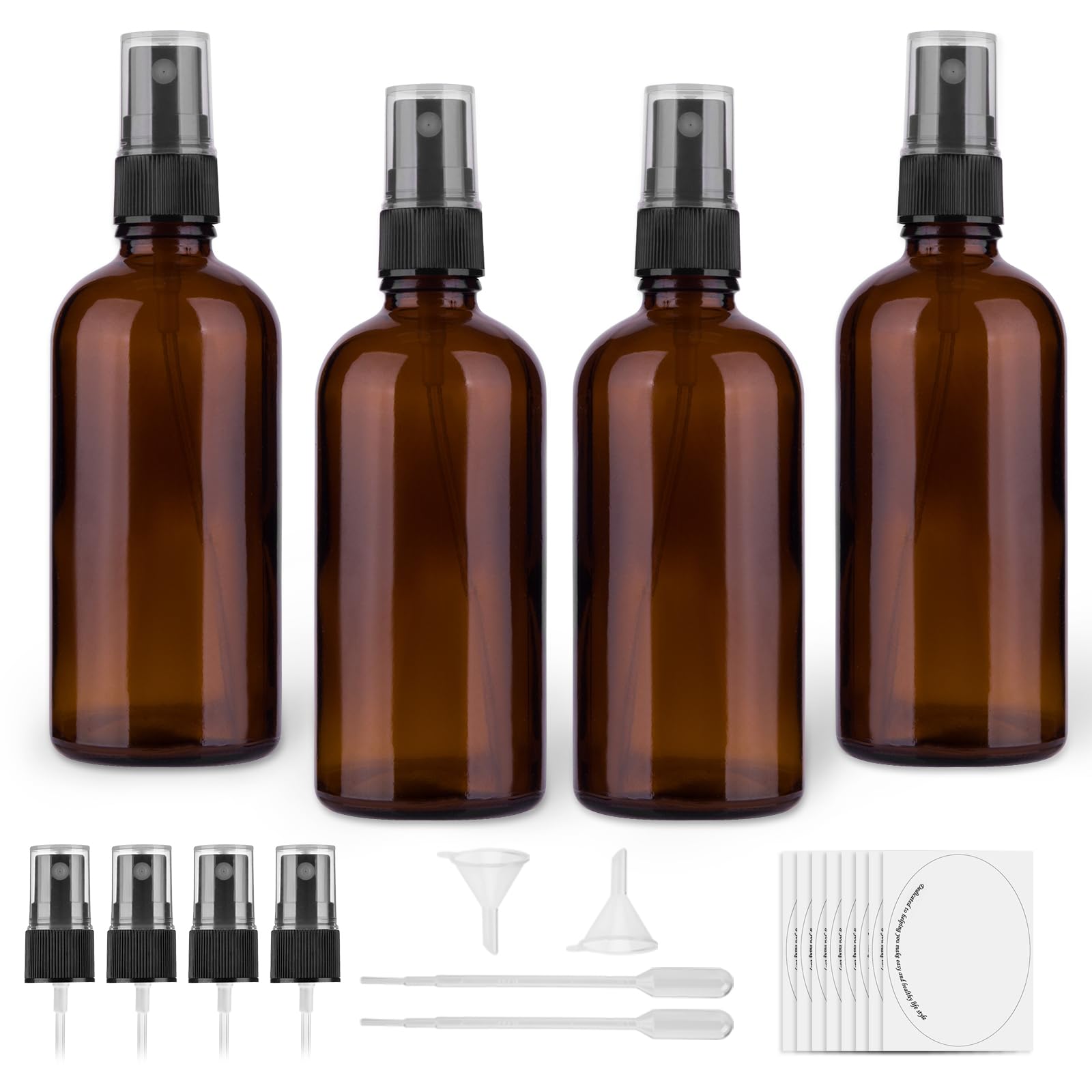 Hmaimas Amber Glass Spray Bottles, 4 Oz Small Spray Bottles Fine Mist, Set Of 4 (Amber)