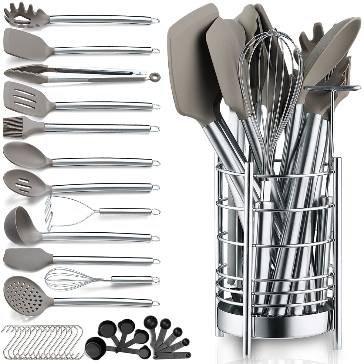 Berglander Kitchen Utensils Set 38 Pieces Non-Stick Silicone Cooking Utensils Set, Kitchen Tools Set, Spoon Spatula Set With Stu