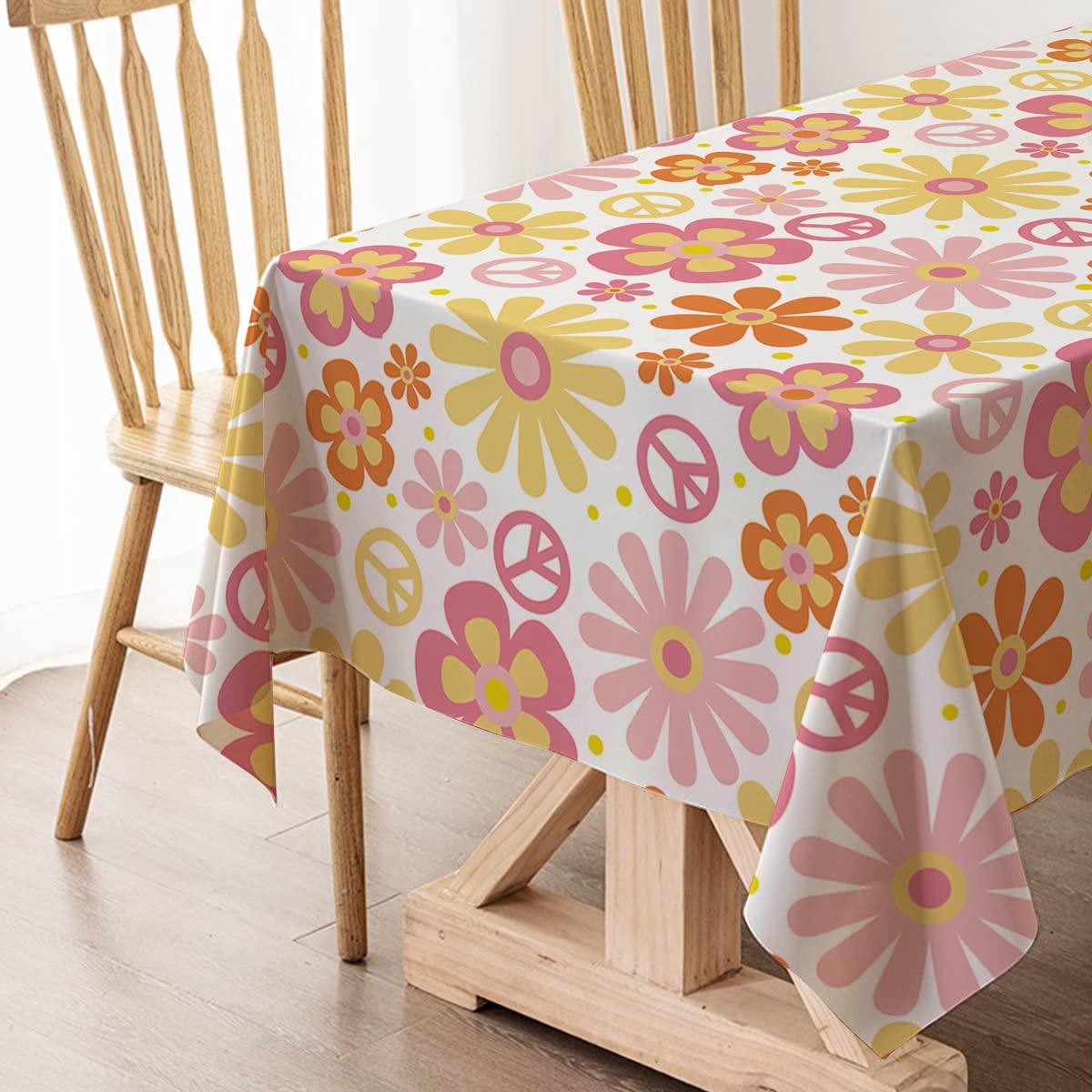 Hafangry Groovy Tablecloth Retro Hippie Boho Party Decorations Daisy Flower Party Table Cover Seasonal Country Farmhouse Rectang