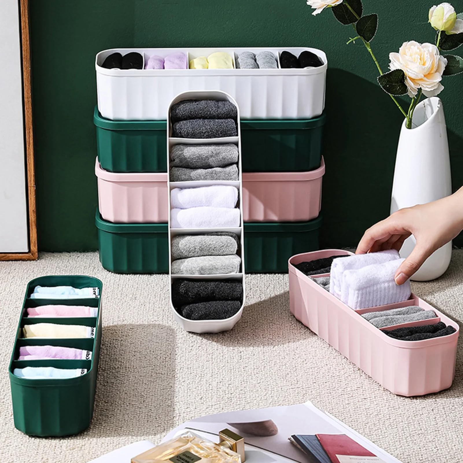 Kesi Ornaments Plastic 4 Pcs Socks Baby Products Storage Box Undergarments Organizer Cases Clothes Storage Household Drawer Divi