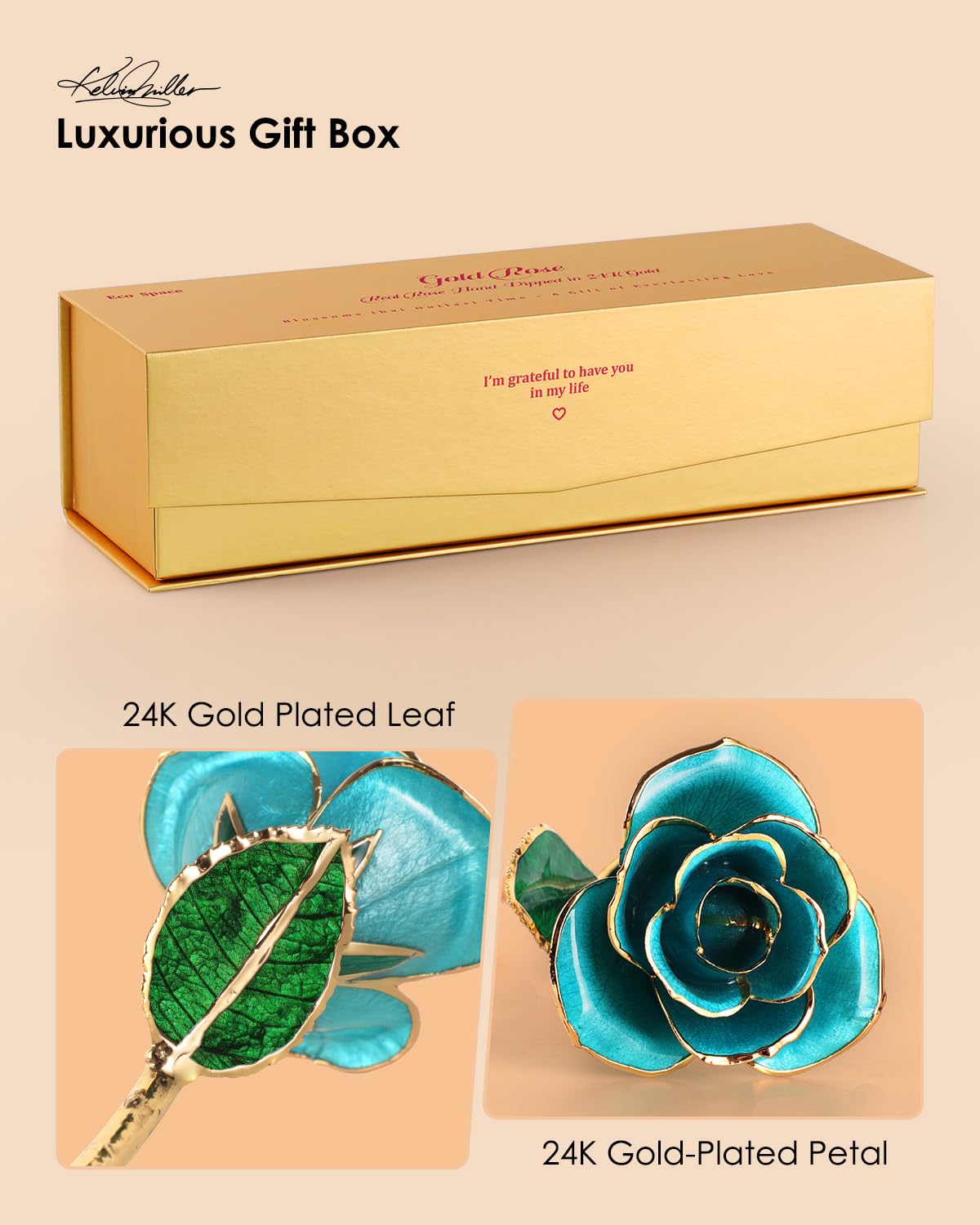 ECO SPACE 24K Gold Dipped Rose - Handpicked Real Rose in 24K Gold - Dreamy, One-of-a-Kind Romantic Gift for Her - Perfect for Bi