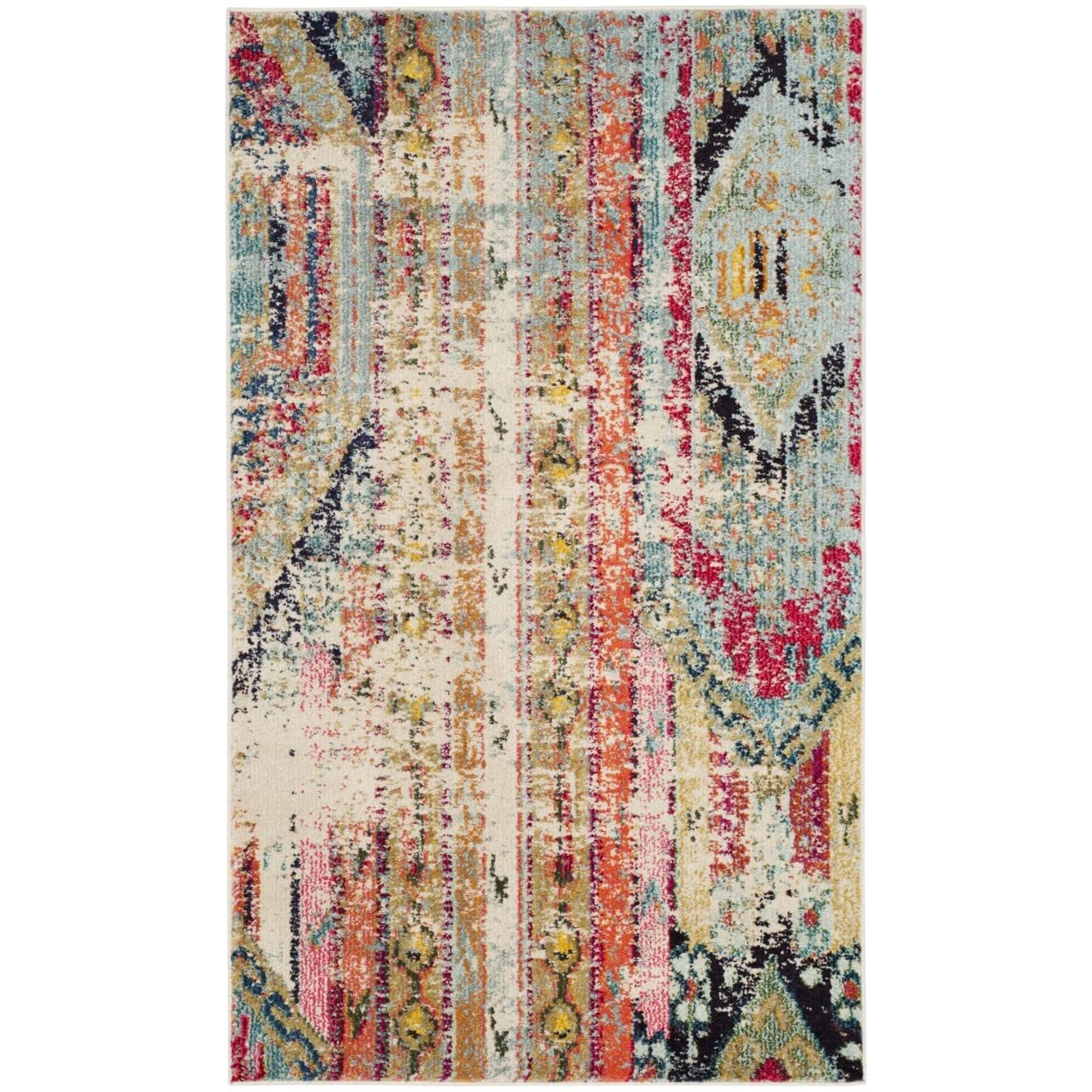 SAFAVIEH Monaco Collection Accent Rug - 2 x 3, Multi, Boho Chic Tribal Distressed Design, Non-Shedding & Easy Care, Ideal for 