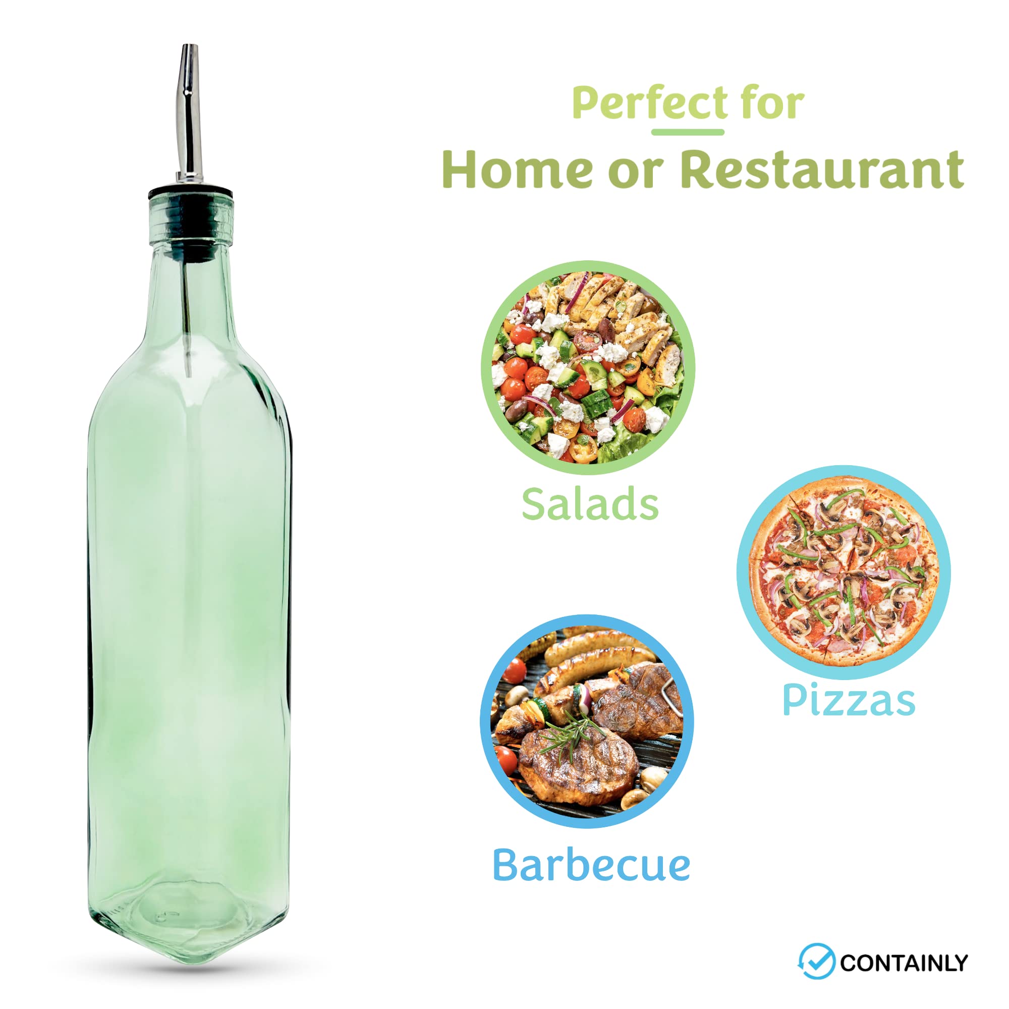 Containly 16Oz Glass Olive Oil/Vinegar Bottle For Kitchen, Olive Oil Dispenser With Stainless Steel Spout For Easy Pouring (16 O