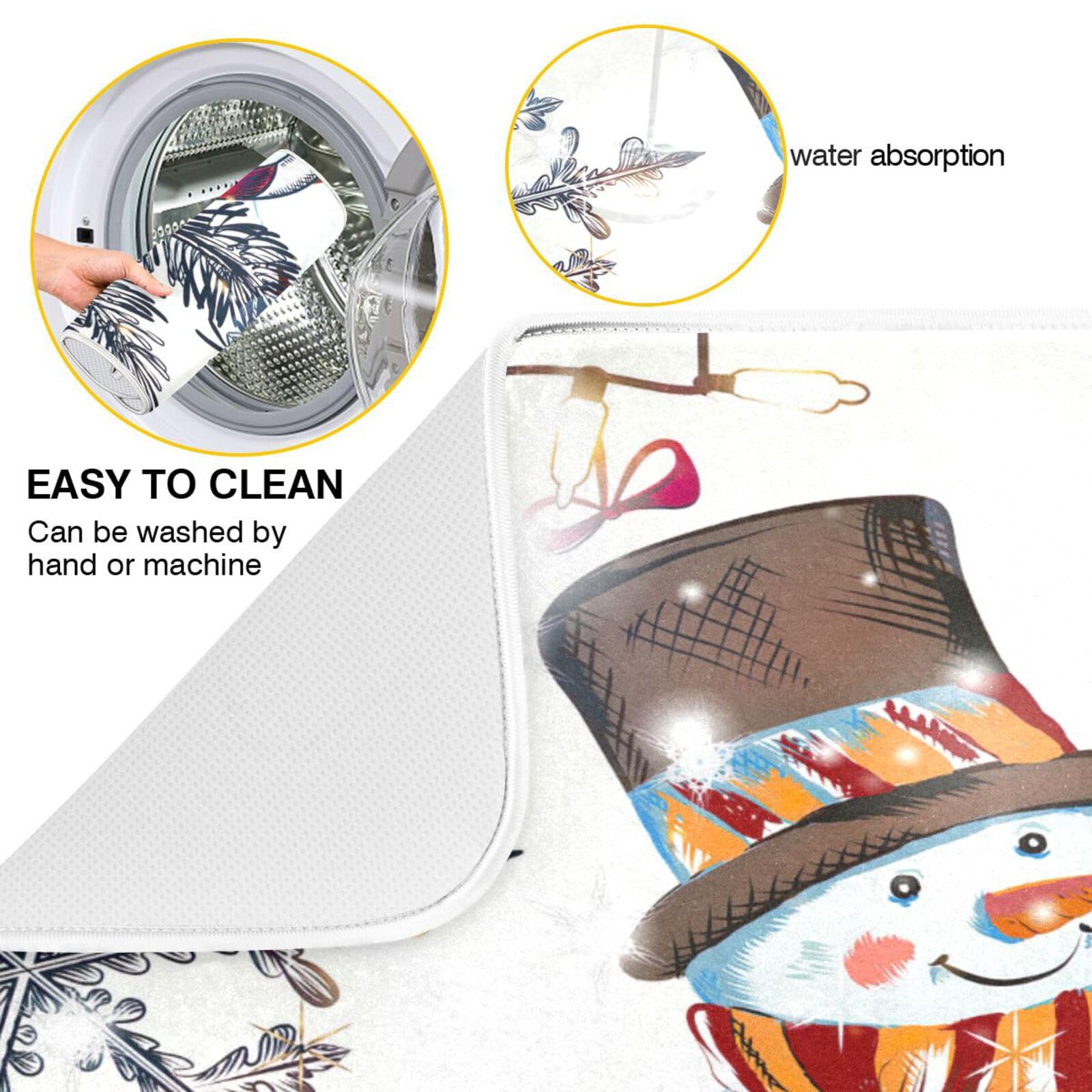 Cute Christmas Snowman Dish Drying Mat For Kitchen Counter, Drying Mat For Kitchen Counter, Absorbent Polyester Material, Heat-R