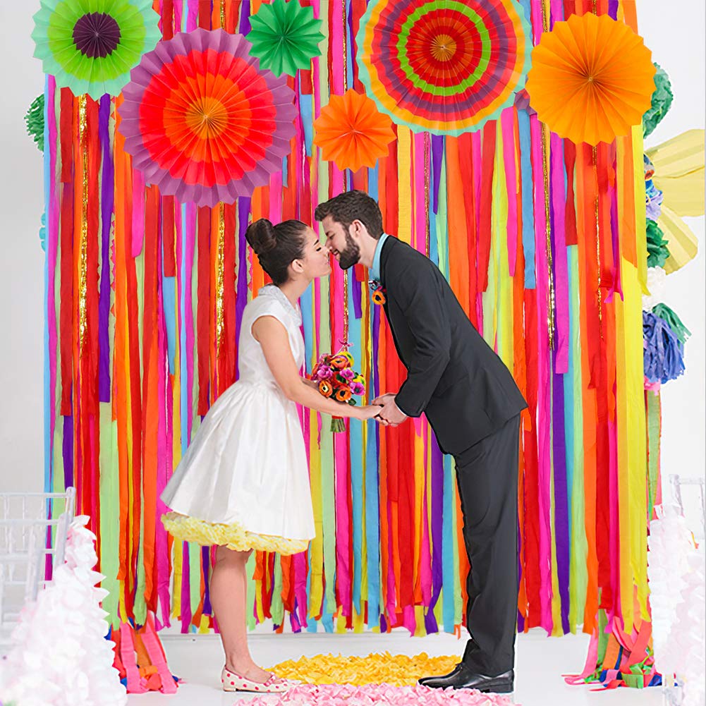 Mexican Fiesta Theme Party Backdrop with Fiesta Paper Fans  Mexican Fiesta Cinco De Mayo Party Decorations Streamer Backdrop for Taco Party Wedding Bridal Baby Shower Birthday Supplies