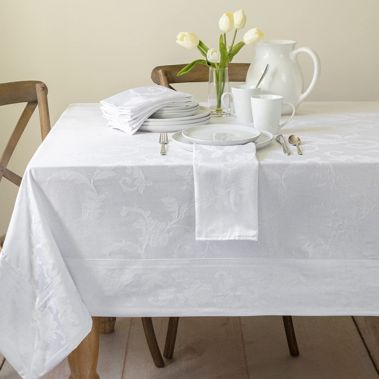 Benson Mills Harmony Scroll Woven Damask Fabric Tablecloth, Everyday, Parties, Special Occasions, Weddings And Holiday Table Clo