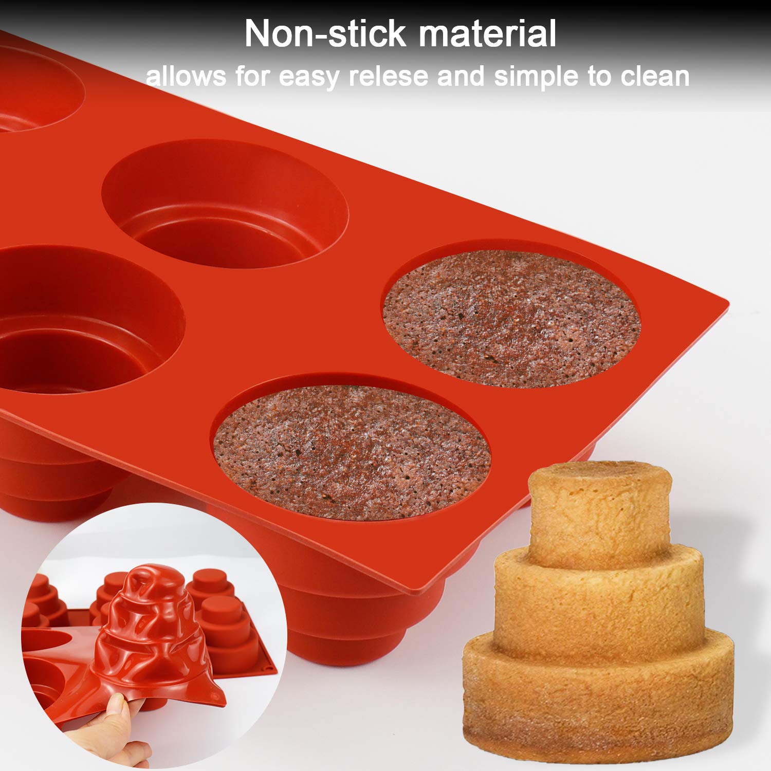 Mity Rain 6 Cavities Mini 3 Tier Cake Silicone Pan - Multi Tiered Cupcake Mold Diy Round Cupcake Pudding Cookie Chocolate Baking