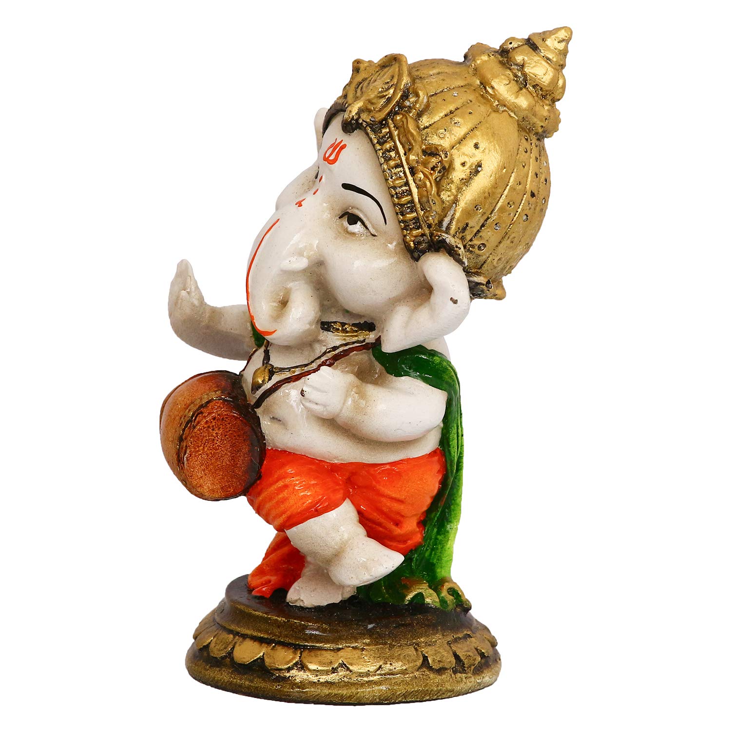Ecraftindia Handcrafted Polyresin Lord Ganesha Idol Playing Dholak Musical Instrument Decorative Showpiece Ideal For Home, Offic