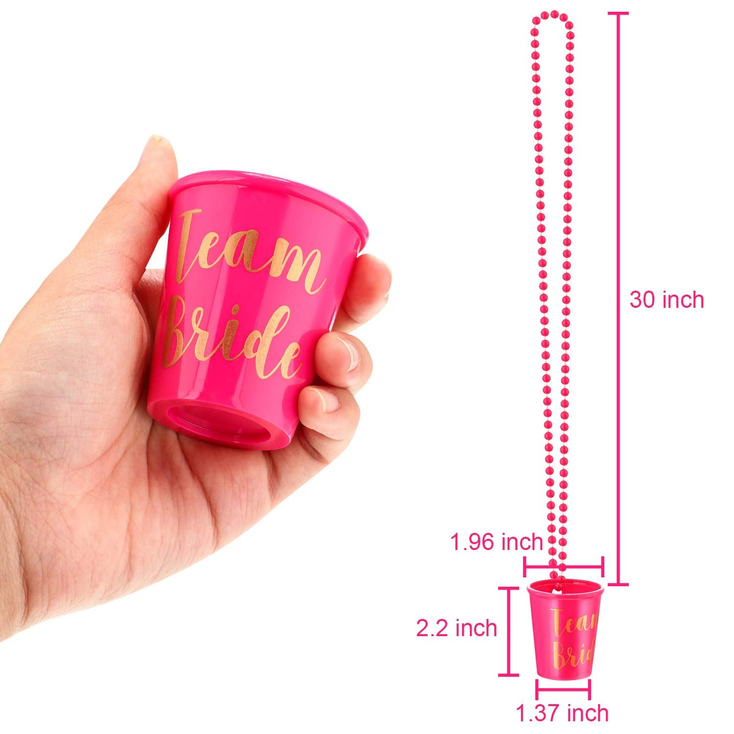 Maitys 12 Pieces Bride Plastic Beaded Bridal Shot Glass Necklace Gold Foil For Bachelorette Party Bridal Party Necklaces (White,