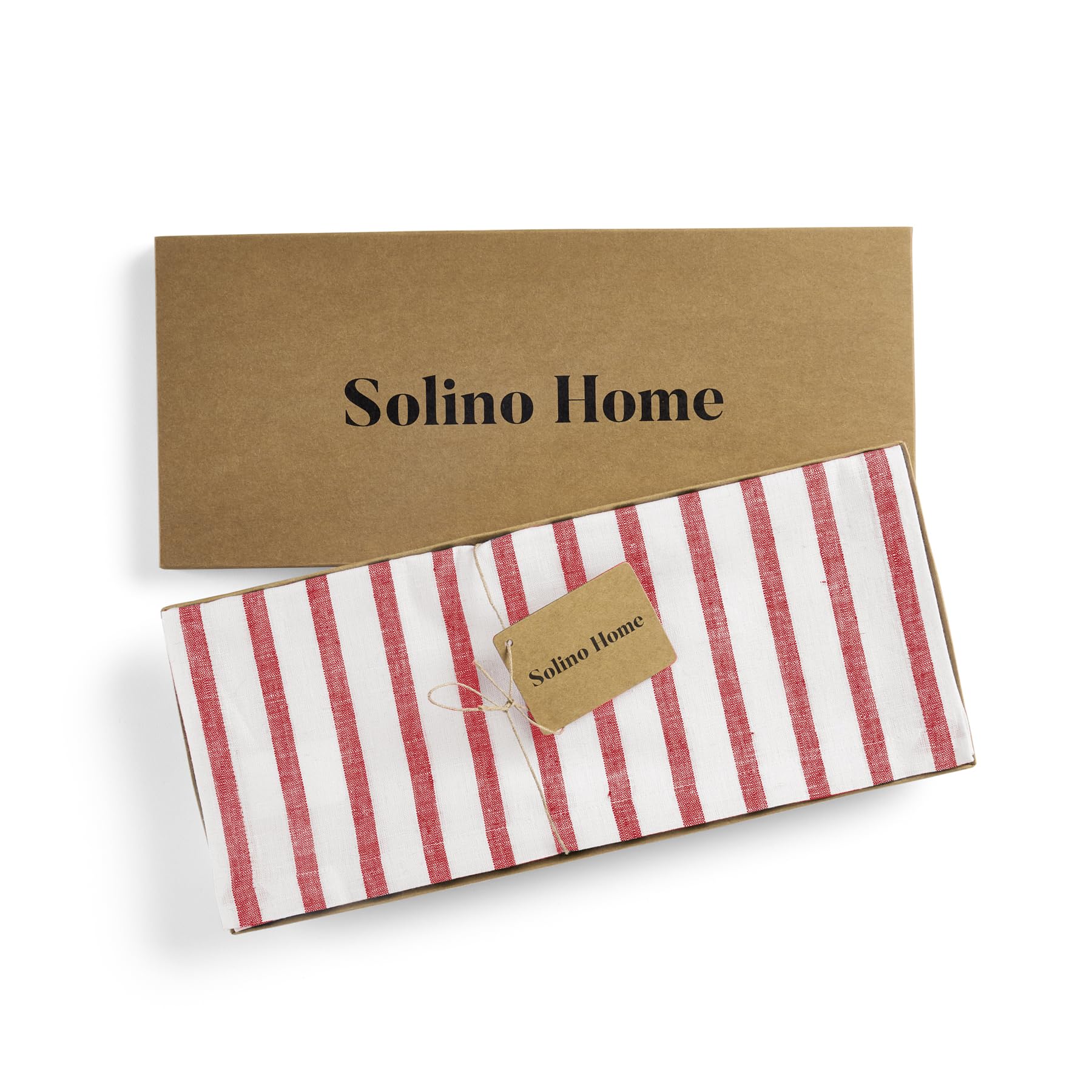 Solino Home Stripe Linen Table Runner 48 Inch - 100% Pure Linen Red And White Short Table Runner 14 X 48 Inch Ideal For Dresser