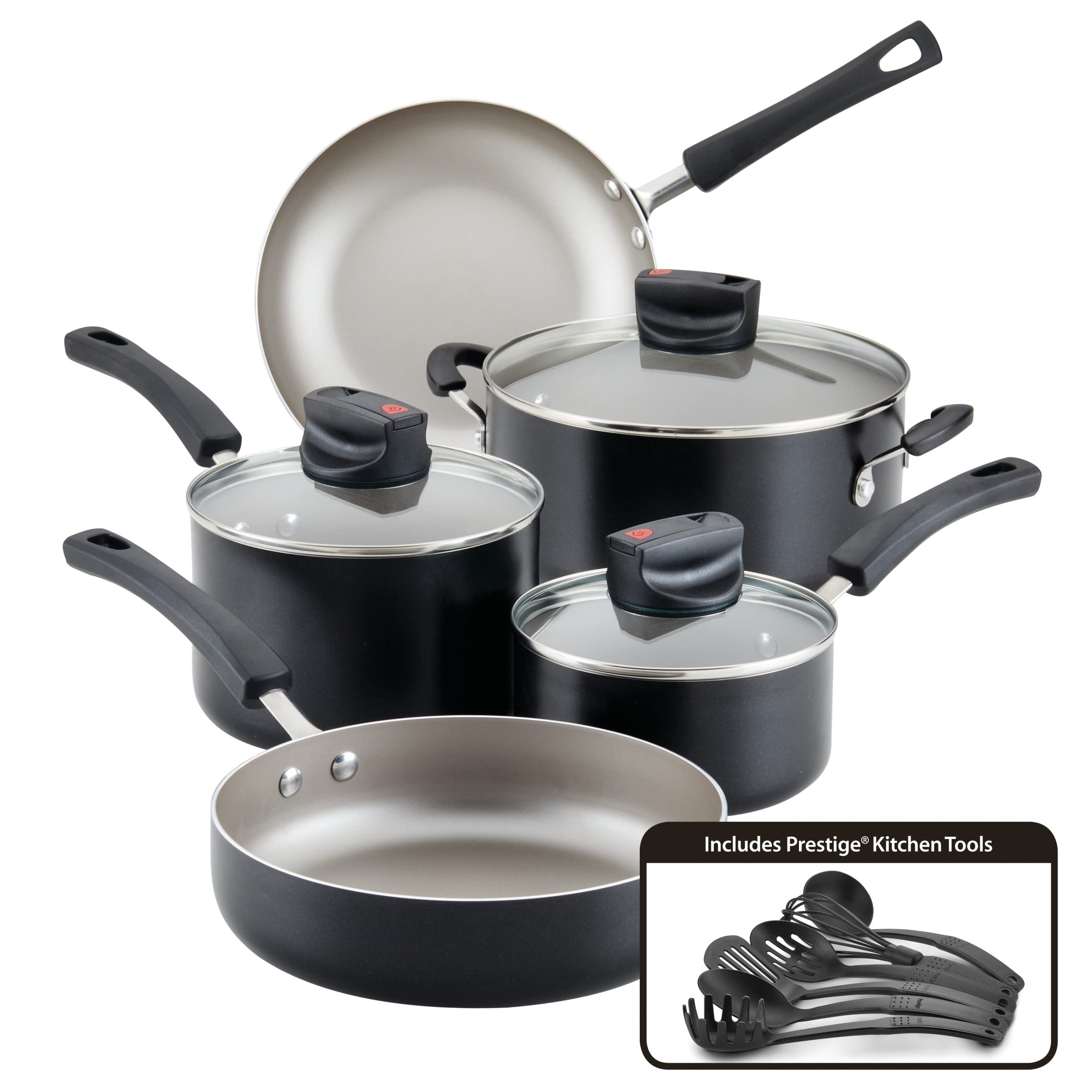 Farberware Smart Control Nonstick Cookware Pots and Pans Set, 14 Piece, Black