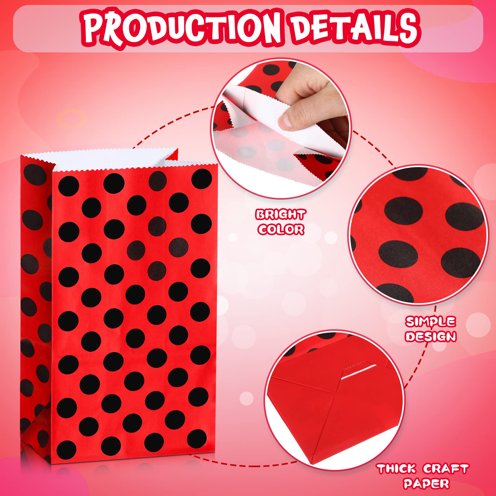 28 Pack Ladybug Party Bags Ladybug Treat Paper Bags Red Black Polka Dots Ladybug Bags Ladybug Party Candy Bag for Baby Shower or Ladybug Themed Birthday Party Supplies