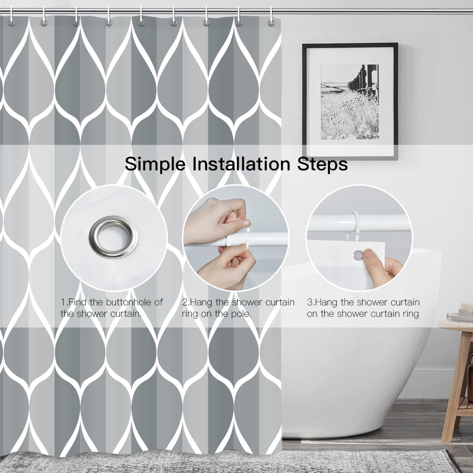 Gelbchu Grey Blue 72 X 72 Inch Cloth Shower Curtain, Waterproof Design And Polyester, Quick-Drying, Heavy Duty Shower Curtains S