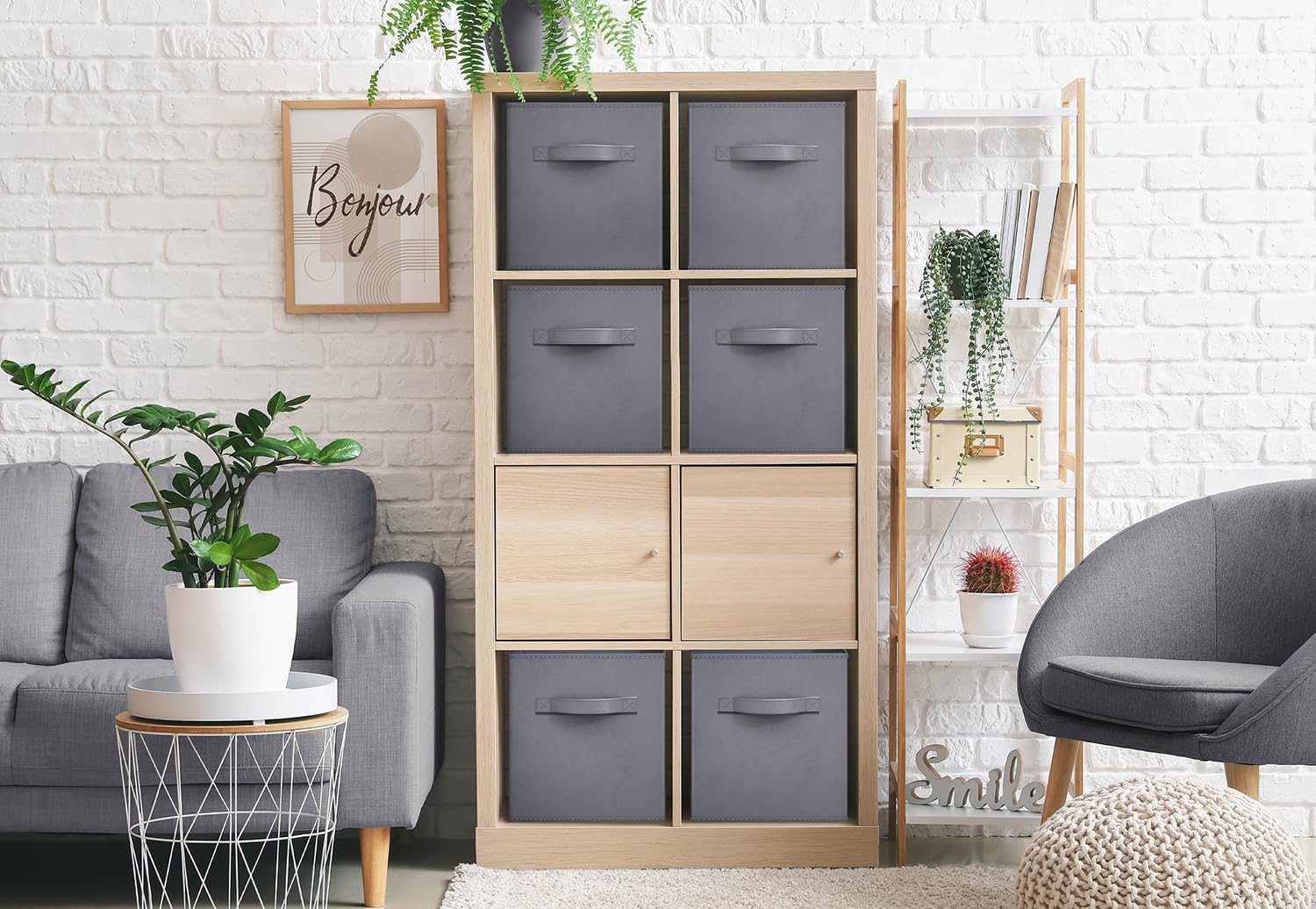 Sorbus Storage Cubes - 11 Inch Foldable Fabric Baskets For Organizing Pantry, Closet, Shelf, Cubby - 6 Grey Collapsible Cloth St