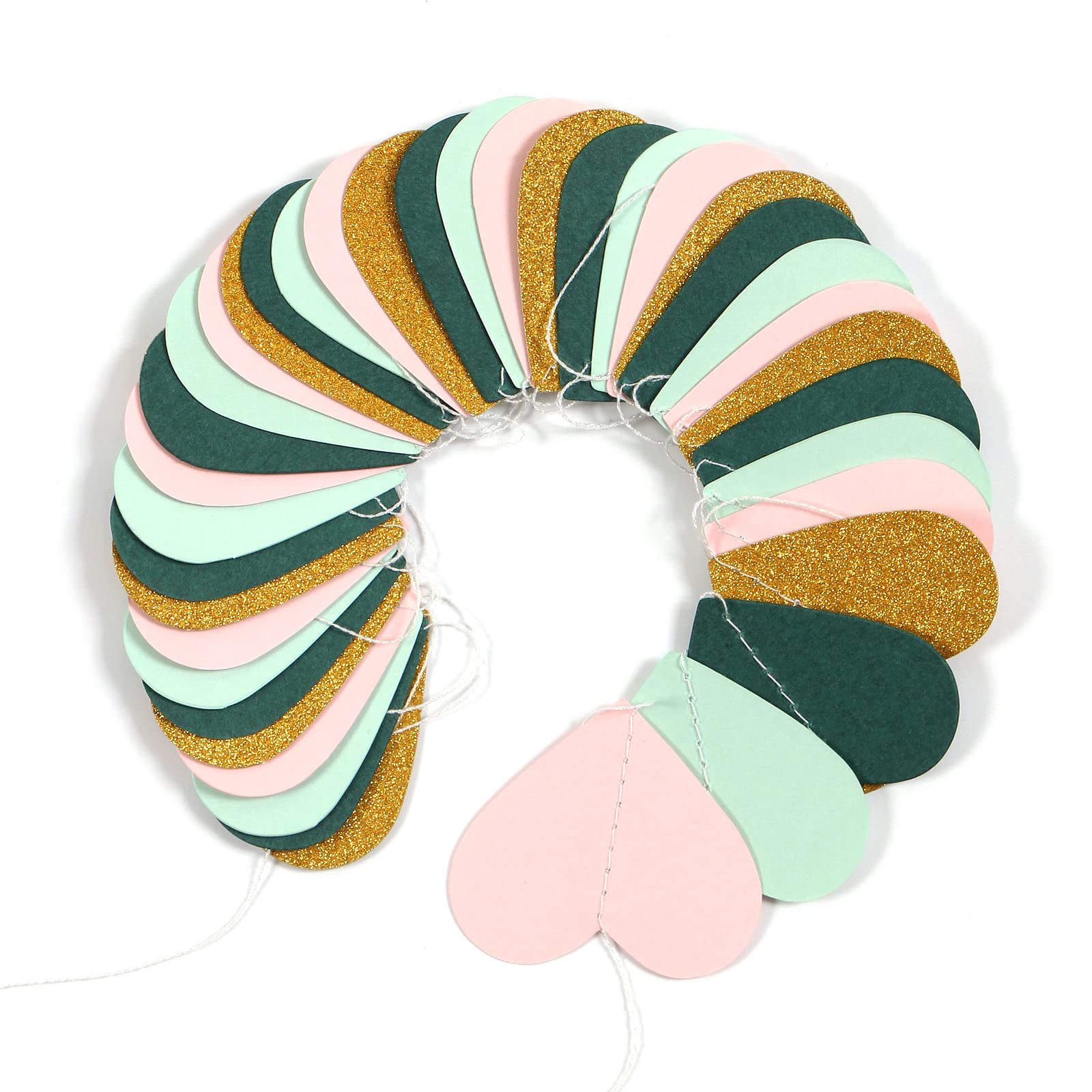 Sage-Green Mint Pink-Gold Love-Heart Garland - 52Ft Rustic Wedding Hanging Decoration Streamers Banner,Valentines Mothers Day Ba